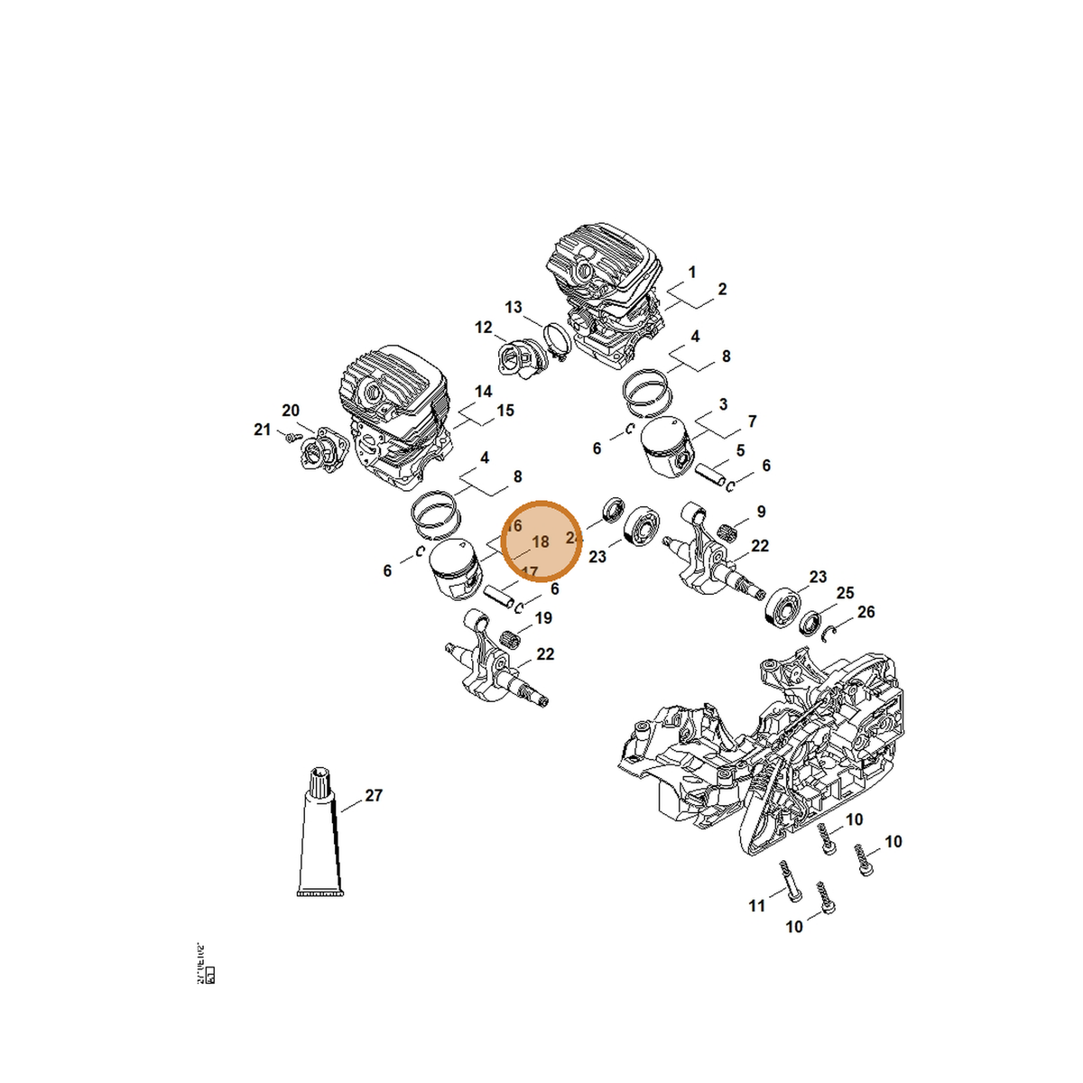 STIHL part 1141-030-2011 — IPL diagram snippet (6x zoom, amber highlight)