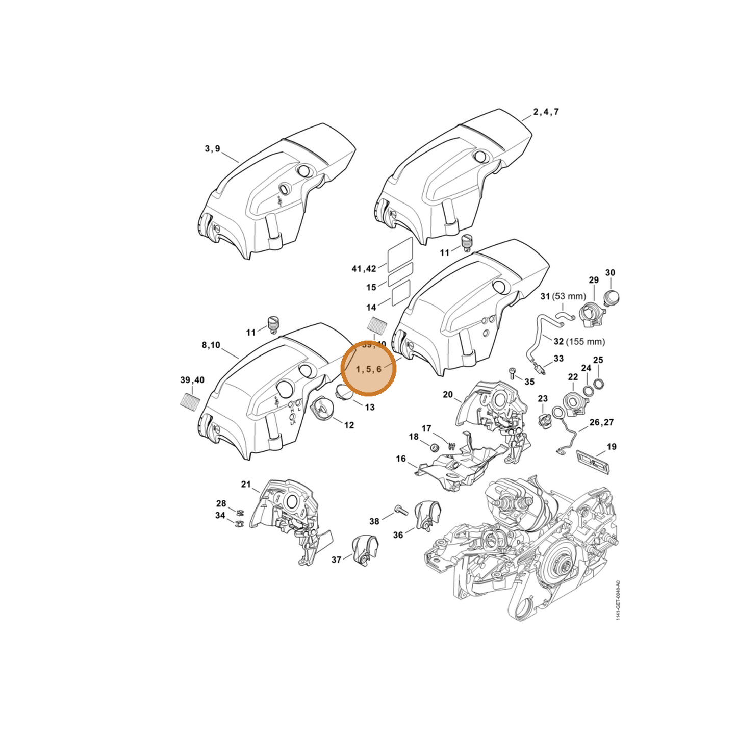 STIHL part 1141-080-1641 — IPL diagram snippet (6x zoom, amber highlight)