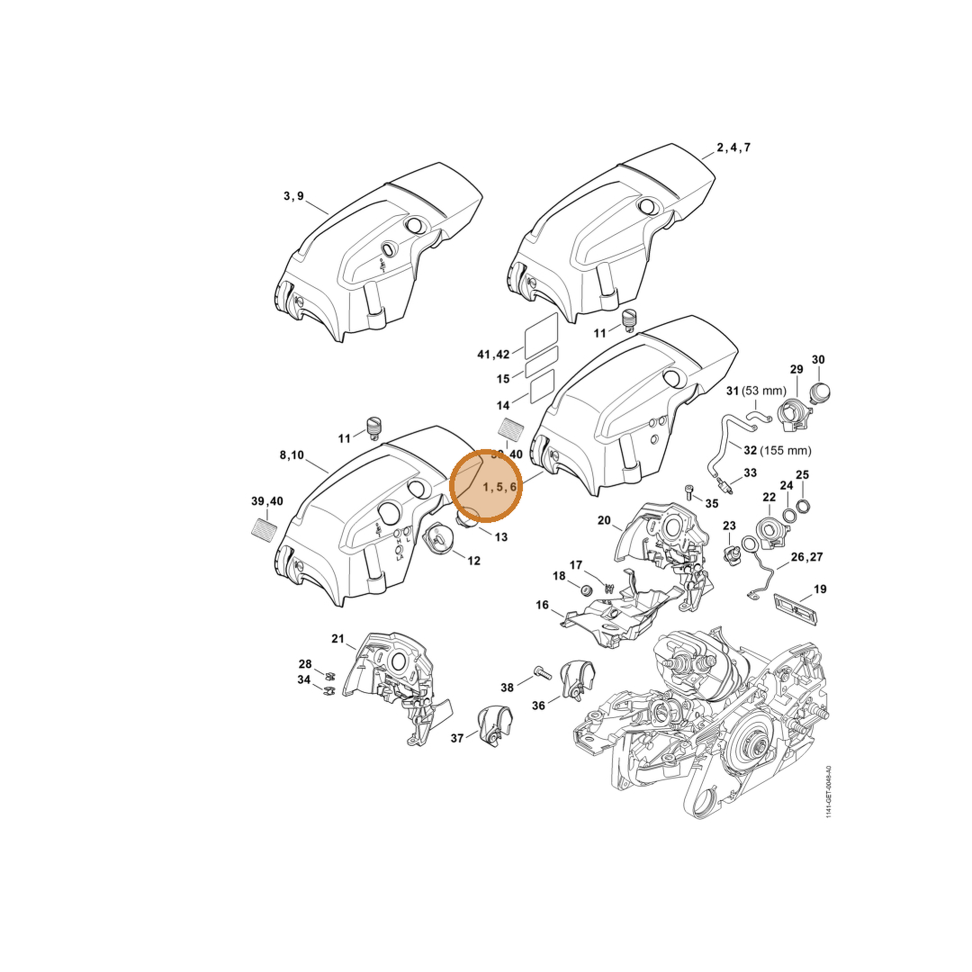 STIHL part 1141-080-1644 — IPL diagram snippet (6x zoom, amber highlight)