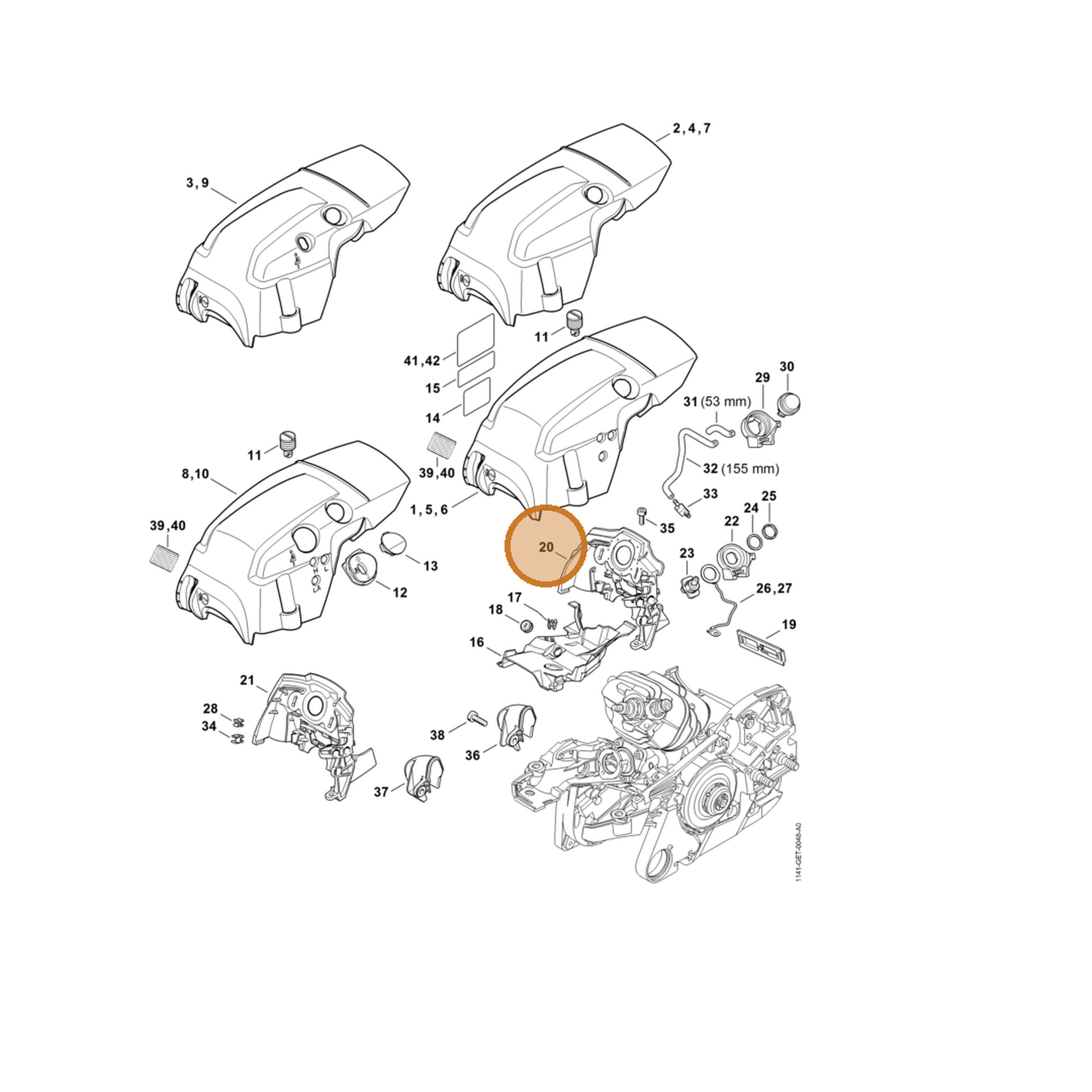 STIHL part 1141-087-3030 — IPL diagram snippet (6x zoom, amber highlight)