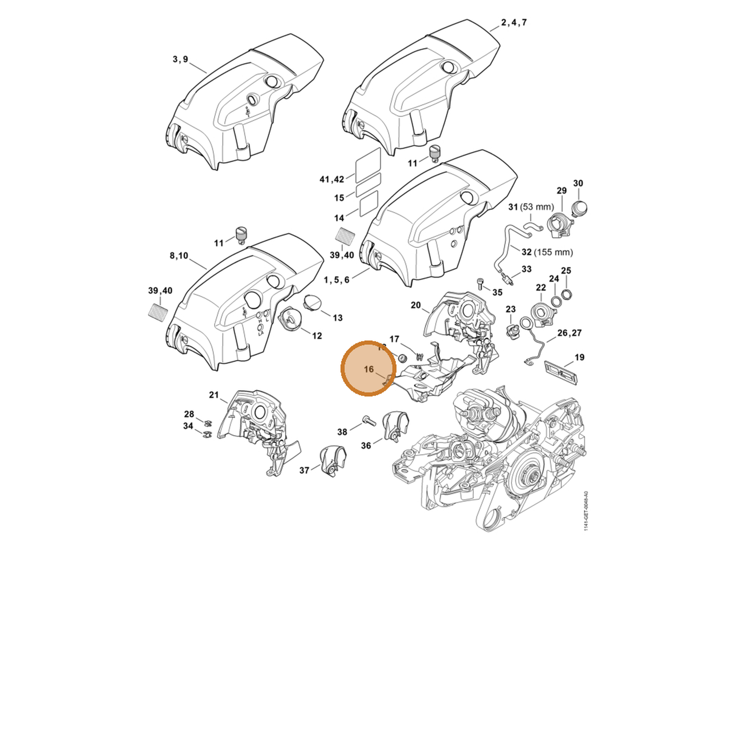 STIHL part 1141-087-3032 — IPL diagram snippet (6x zoom, amber highlight)