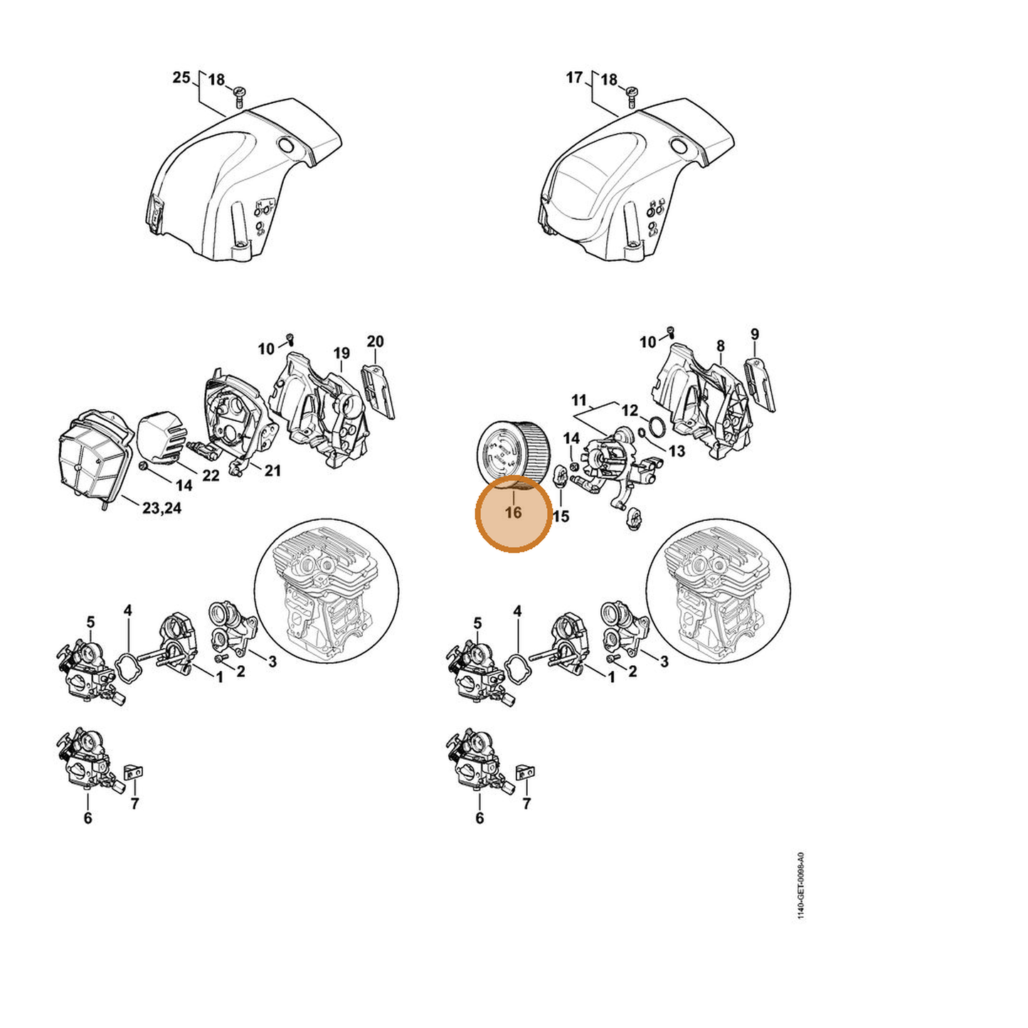 STIHL part 1141-120-1600 — IPL diagram snippet (6x zoom, amber highlight)