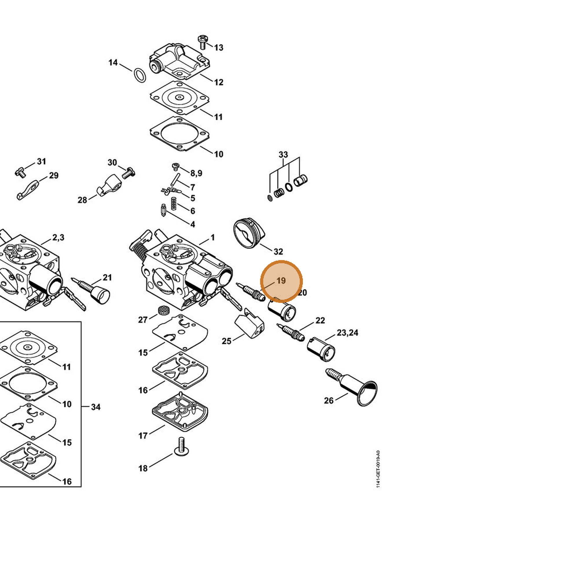 STIHL part 1141-120-6800 — IPL diagram snippet (6x zoom, amber highlight)