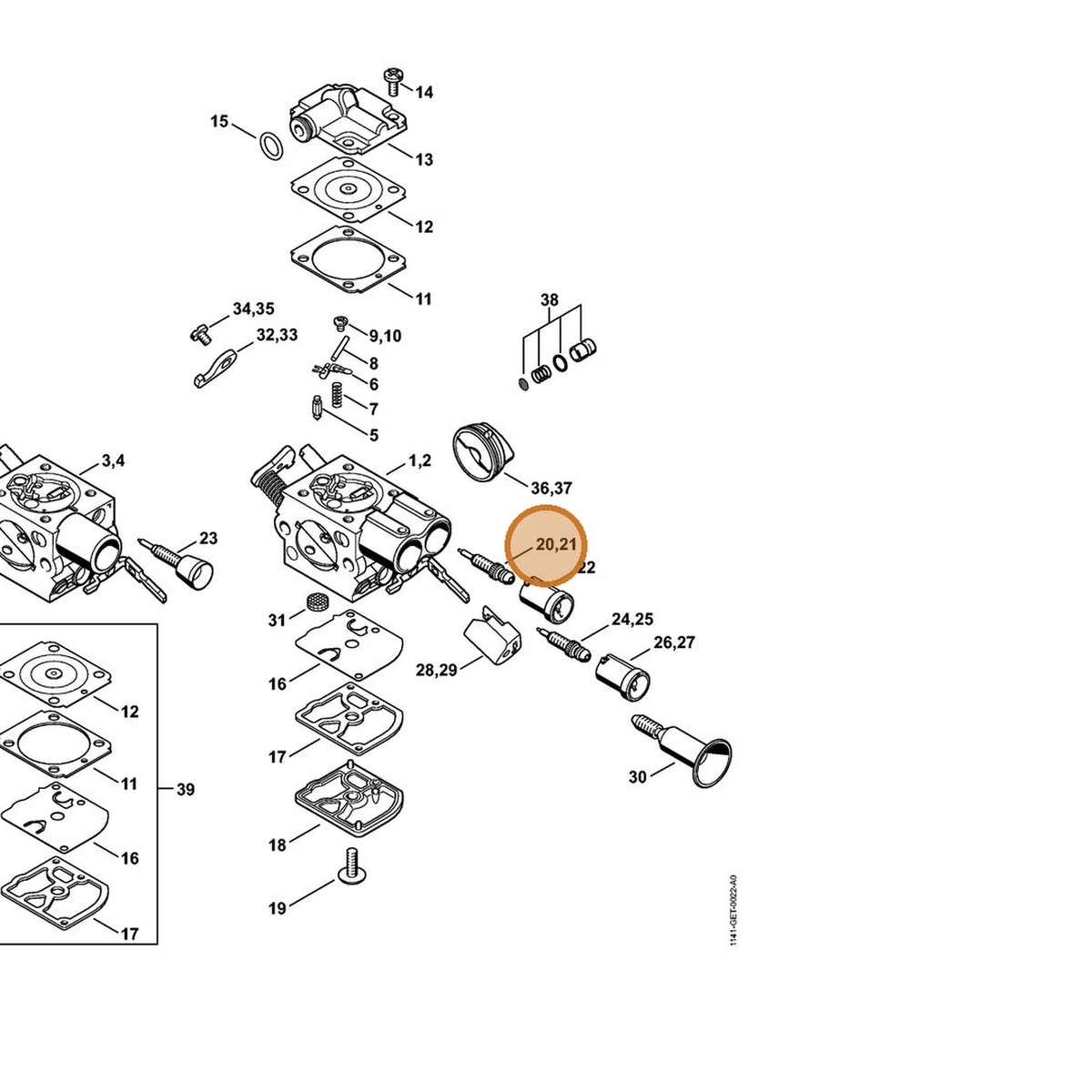 STIHL part 1141-120-6801 — IPL diagram snippet (6x zoom, amber highlight)