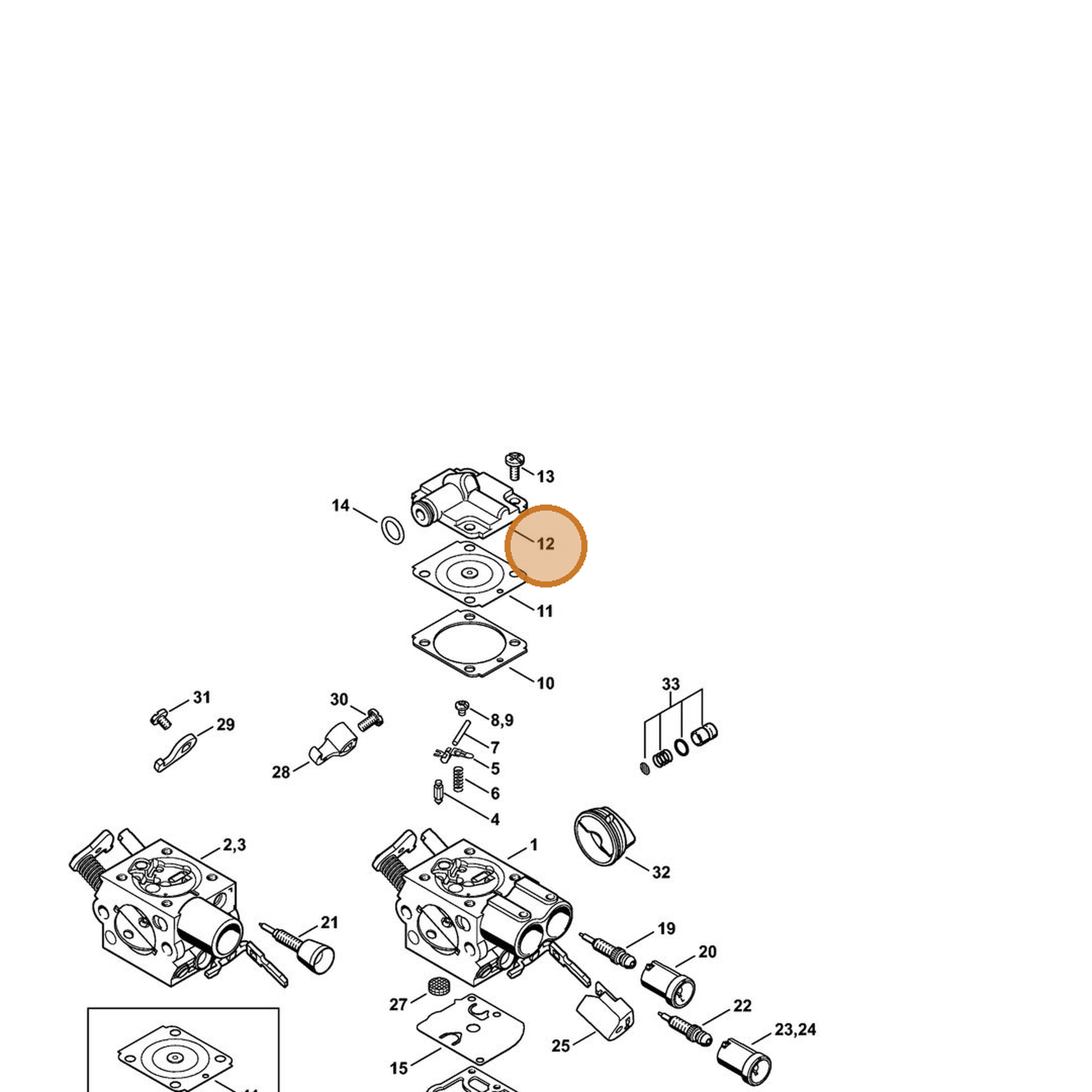 STIHL part 1141-121-0800 — IPL diagram snippet (6x zoom, amber highlight)
