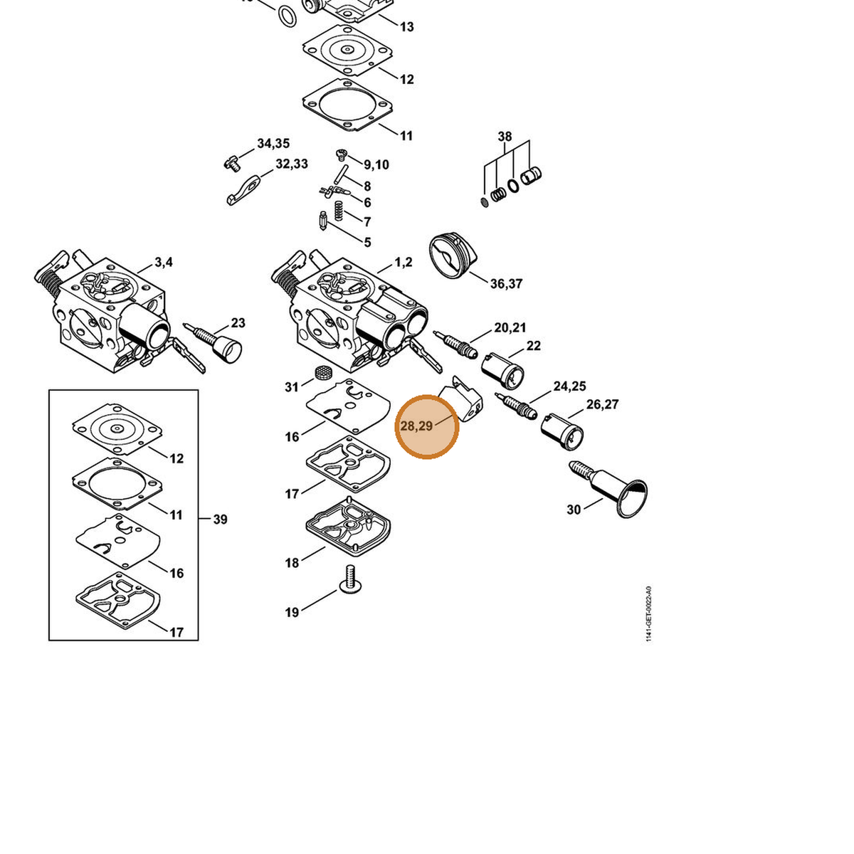 STIHL part 1141-121-2700 — IPL diagram snippet (6x zoom, amber highlight)