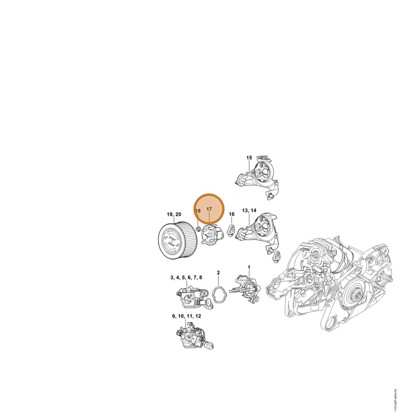 STIHL part 1141-121-6930 — IPL diagram snippet (6x zoom, amber highlight)