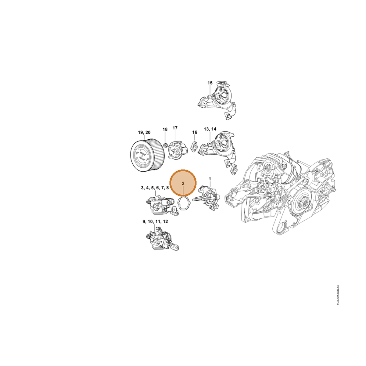 STIHL part 1141-121-8600 — IPL diagram snippet (6x zoom, amber highlight)