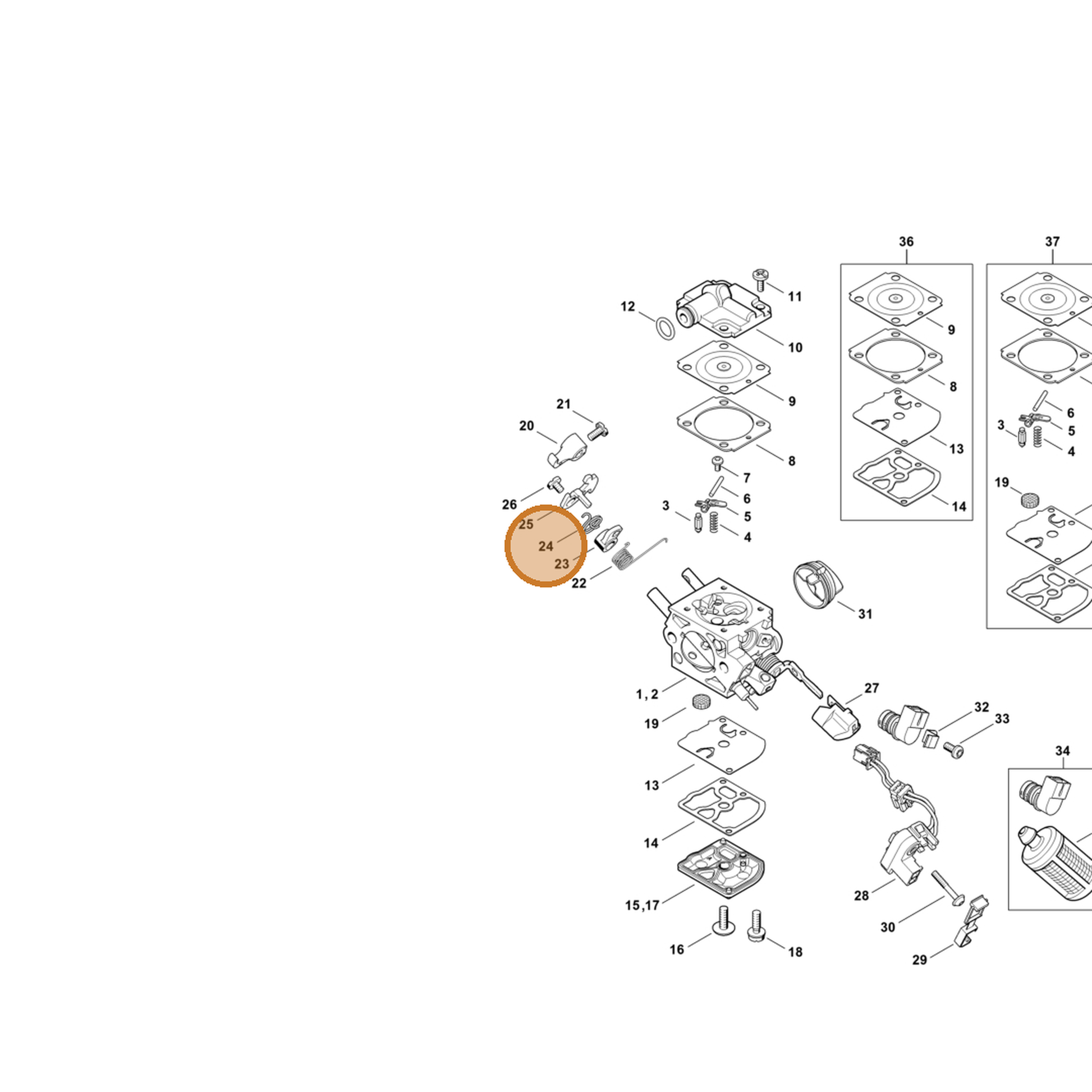 STIHL part 1141-122-3201 — IPL diagram snippet (6x zoom, amber highlight)