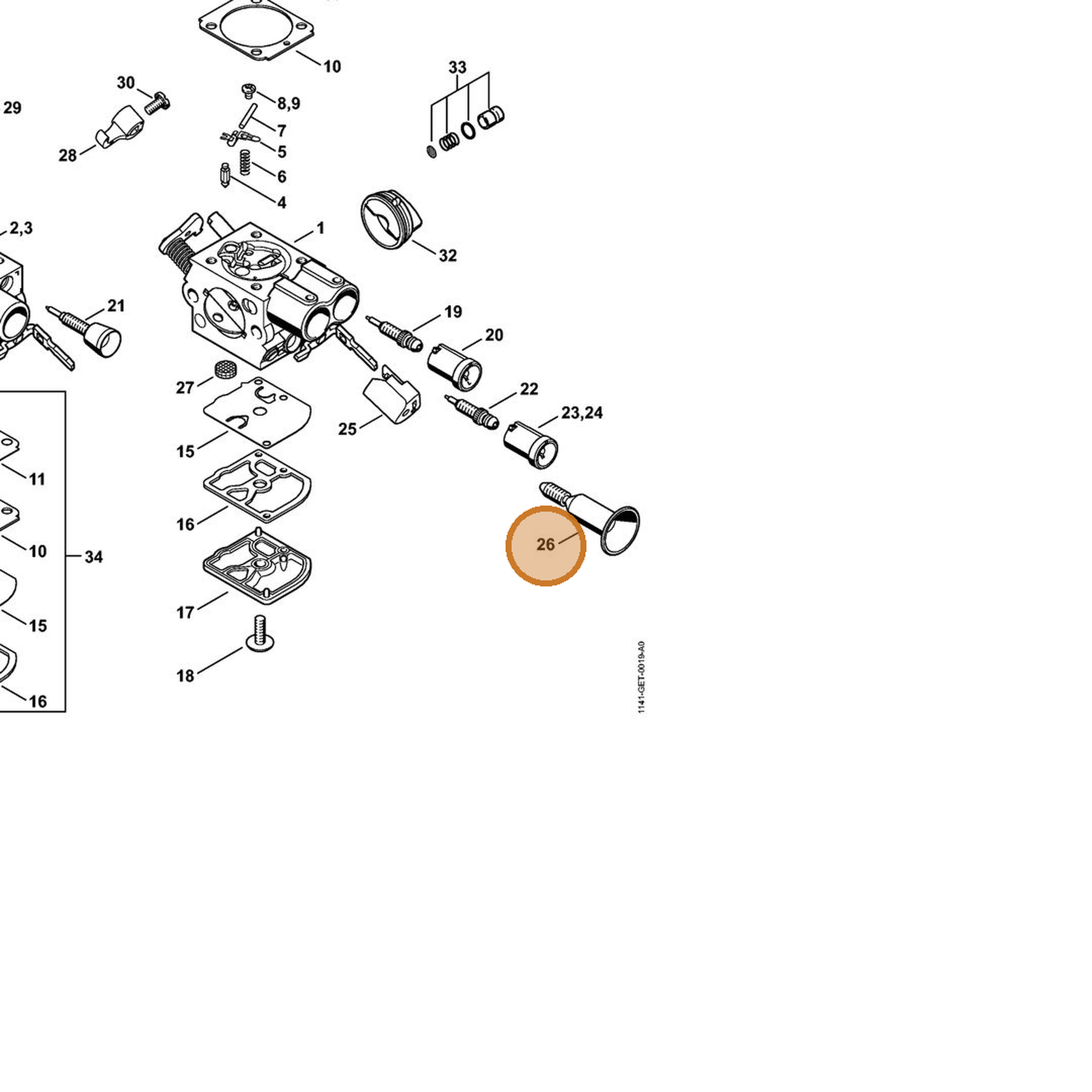 STIHL part 1141-122-6200 — IPL diagram snippet (6x zoom, amber highlight)