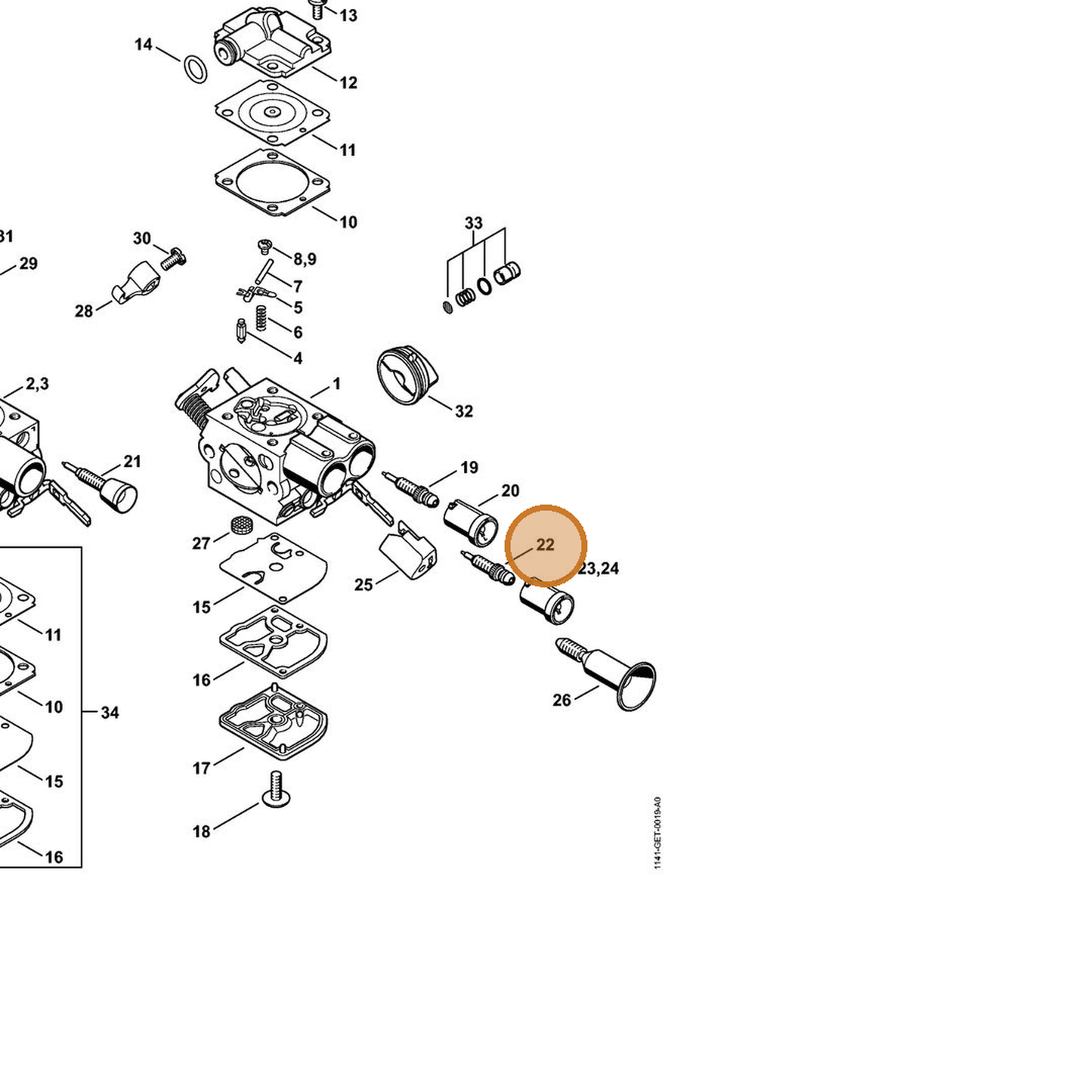 STIHL part 1141-122-6700 — IPL diagram snippet (6x zoom, amber highlight)