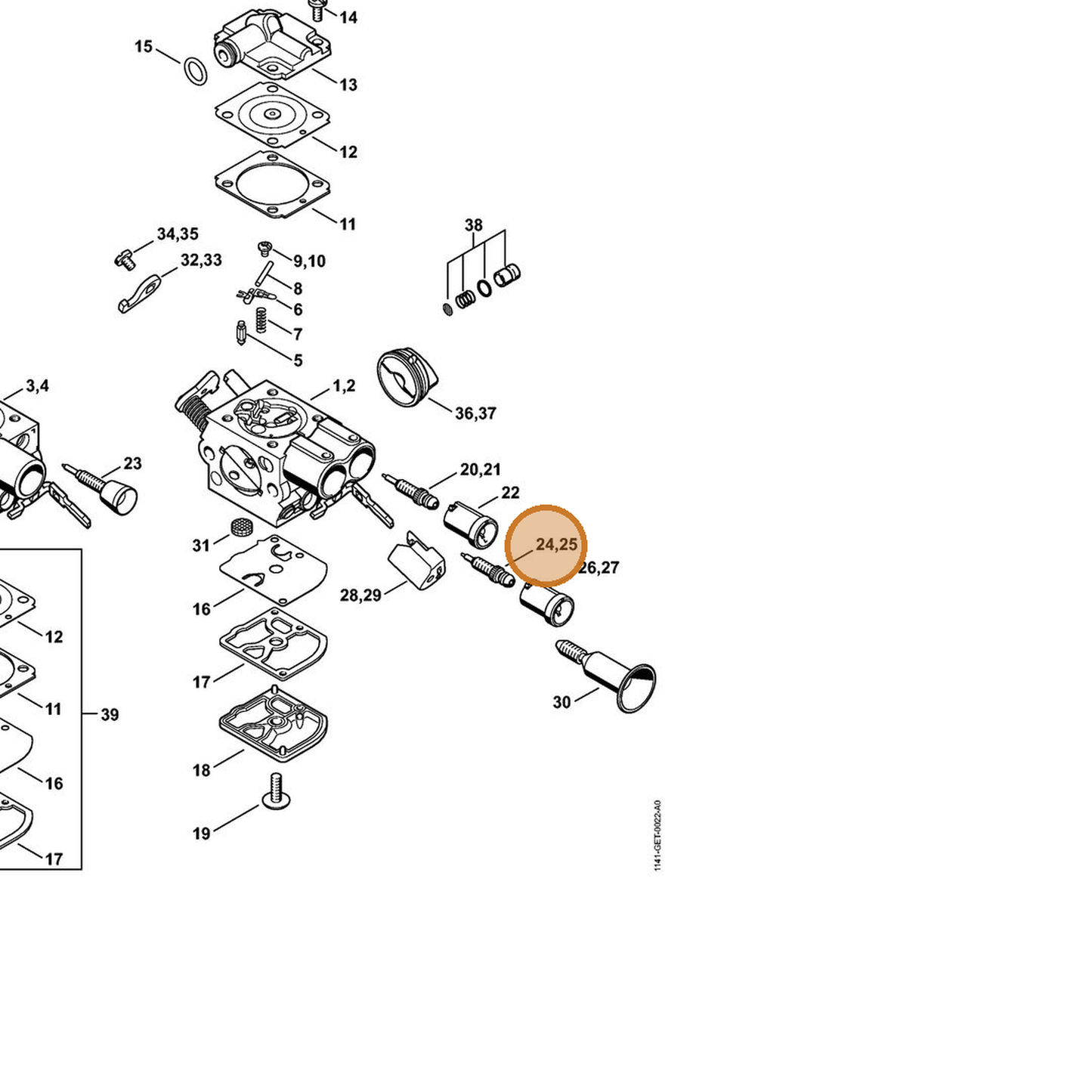 STIHL part 1141-122-6701 — IPL diagram snippet (6x zoom, amber highlight)