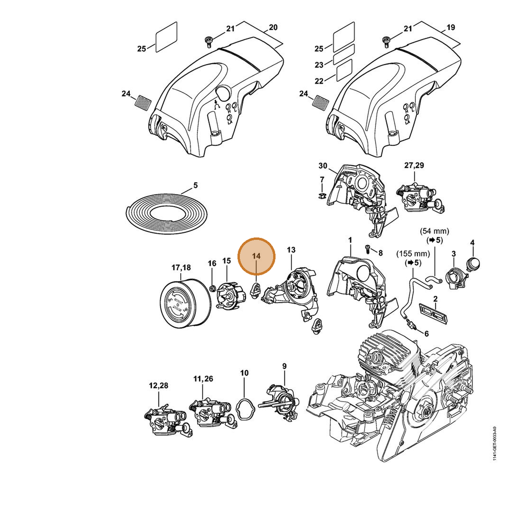 STIHL part 1141-122-9902 — IPL diagram snippet (6x zoom, amber highlight)
