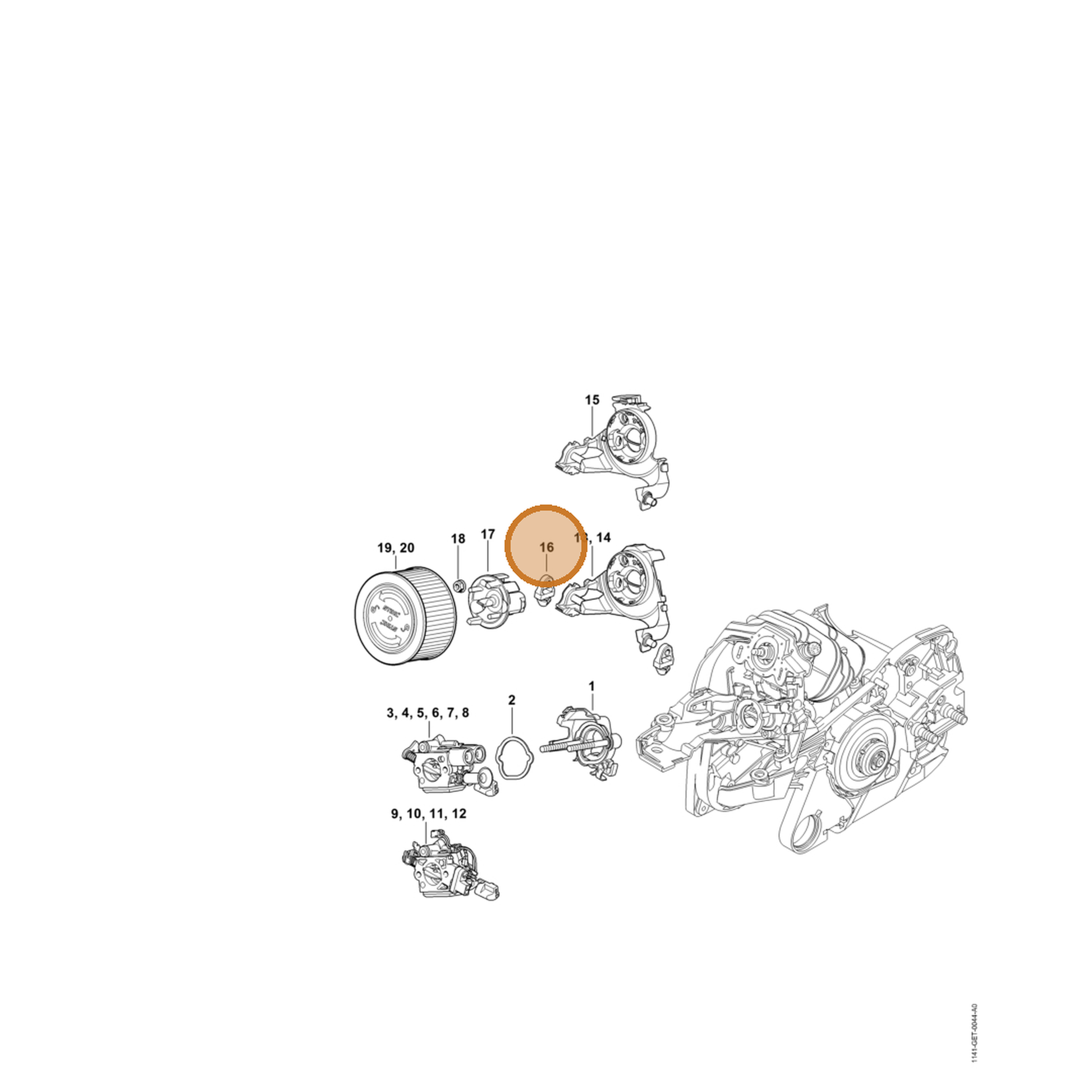STIHL part 1141-122-9903 — IPL diagram snippet (6x zoom, amber highlight)