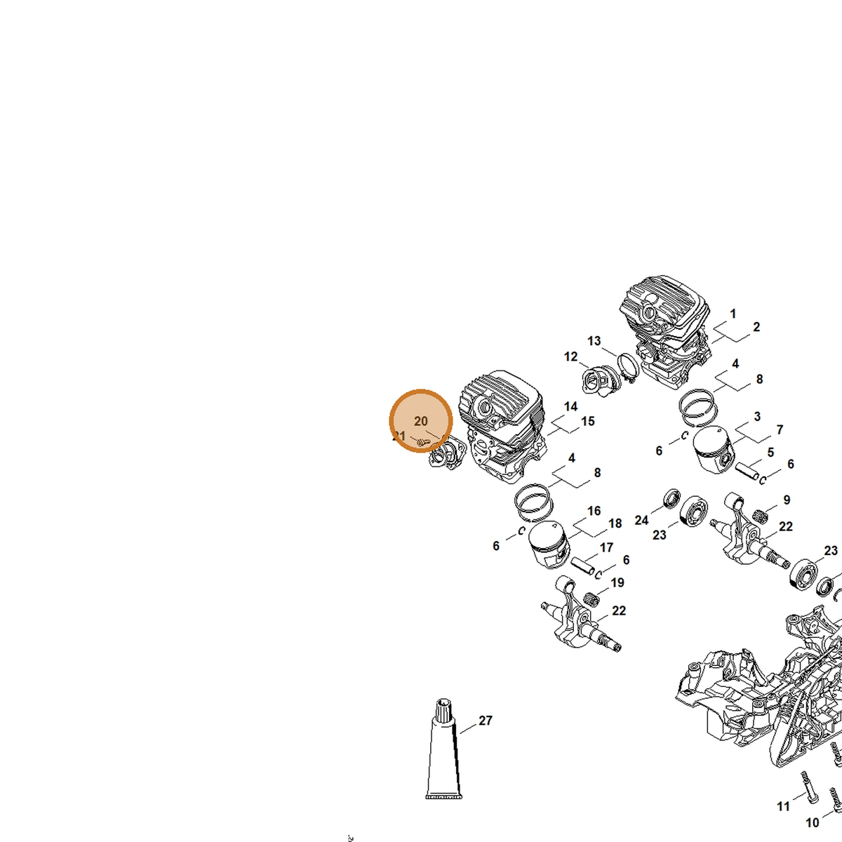 STIHL part 1141-140-2500 — IPL diagram snippet (6x zoom, amber highlight)