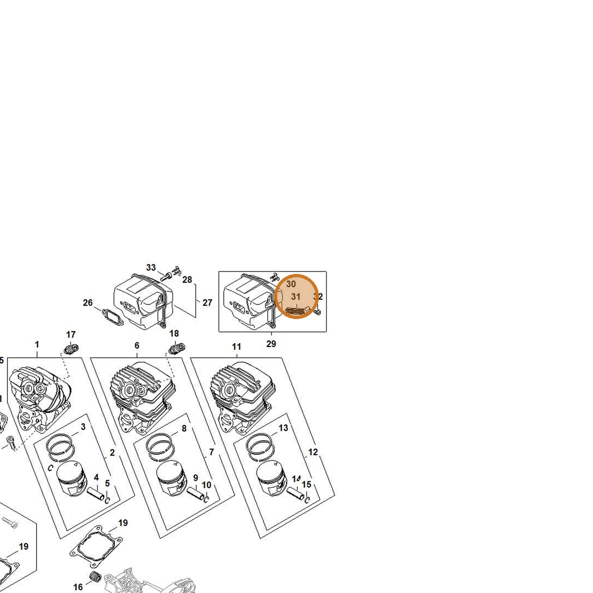 STIHL part 1141-140-8100 — IPL diagram snippet (6x zoom, amber highlight)
