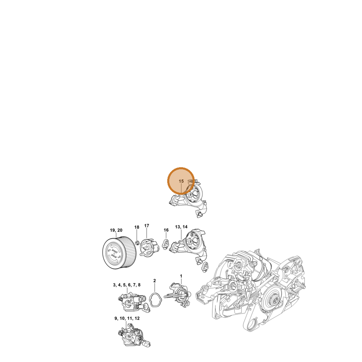 STIHL part 1141-141-0920 — IPL diagram snippet (6x zoom, amber highlight)