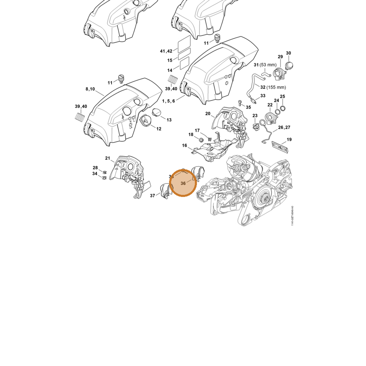 STIHL part 1141-141-7500 — IPL diagram snippet (6x zoom, amber highlight)