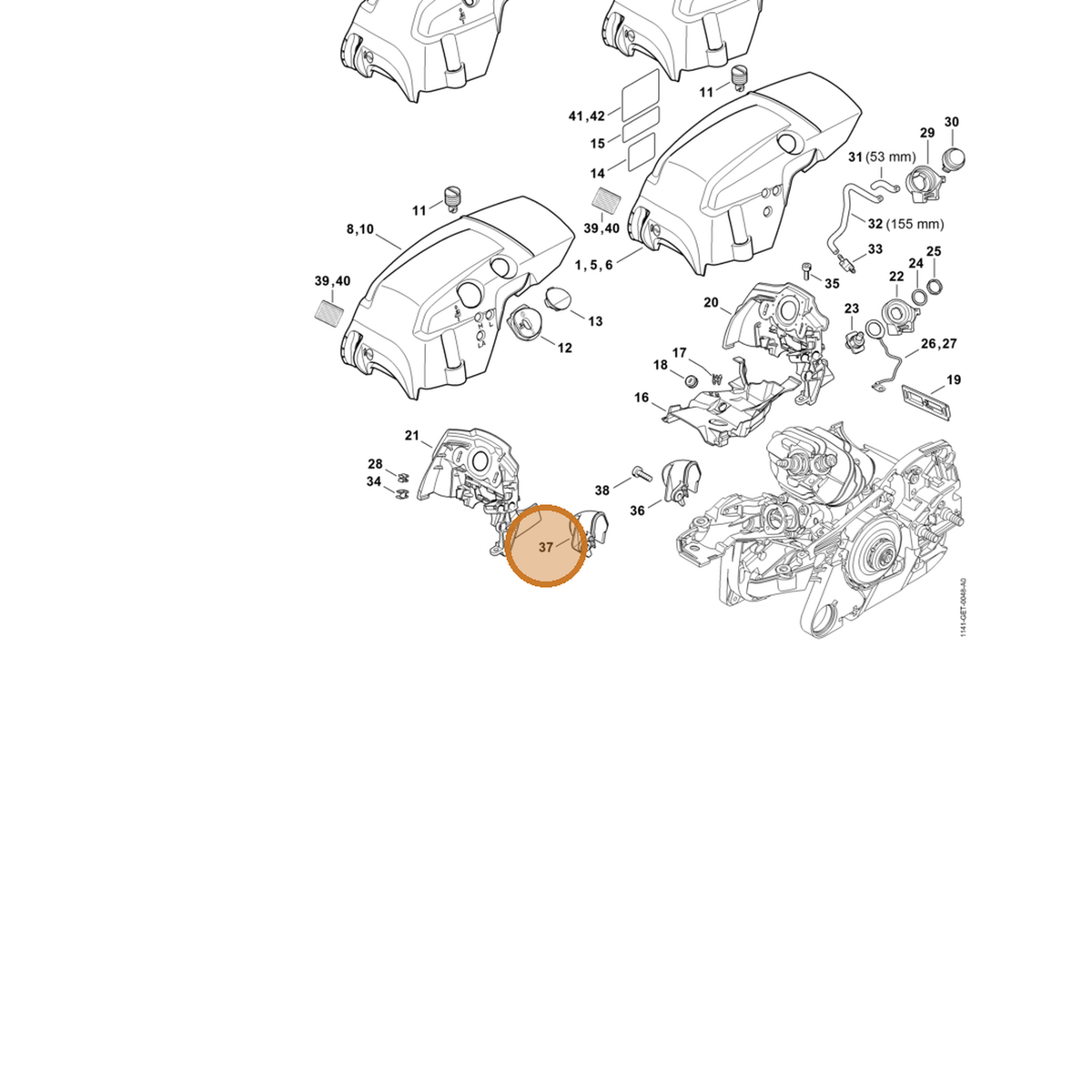 STIHL part 1141-141-7520 — IPL diagram snippet (6x zoom, amber highlight)