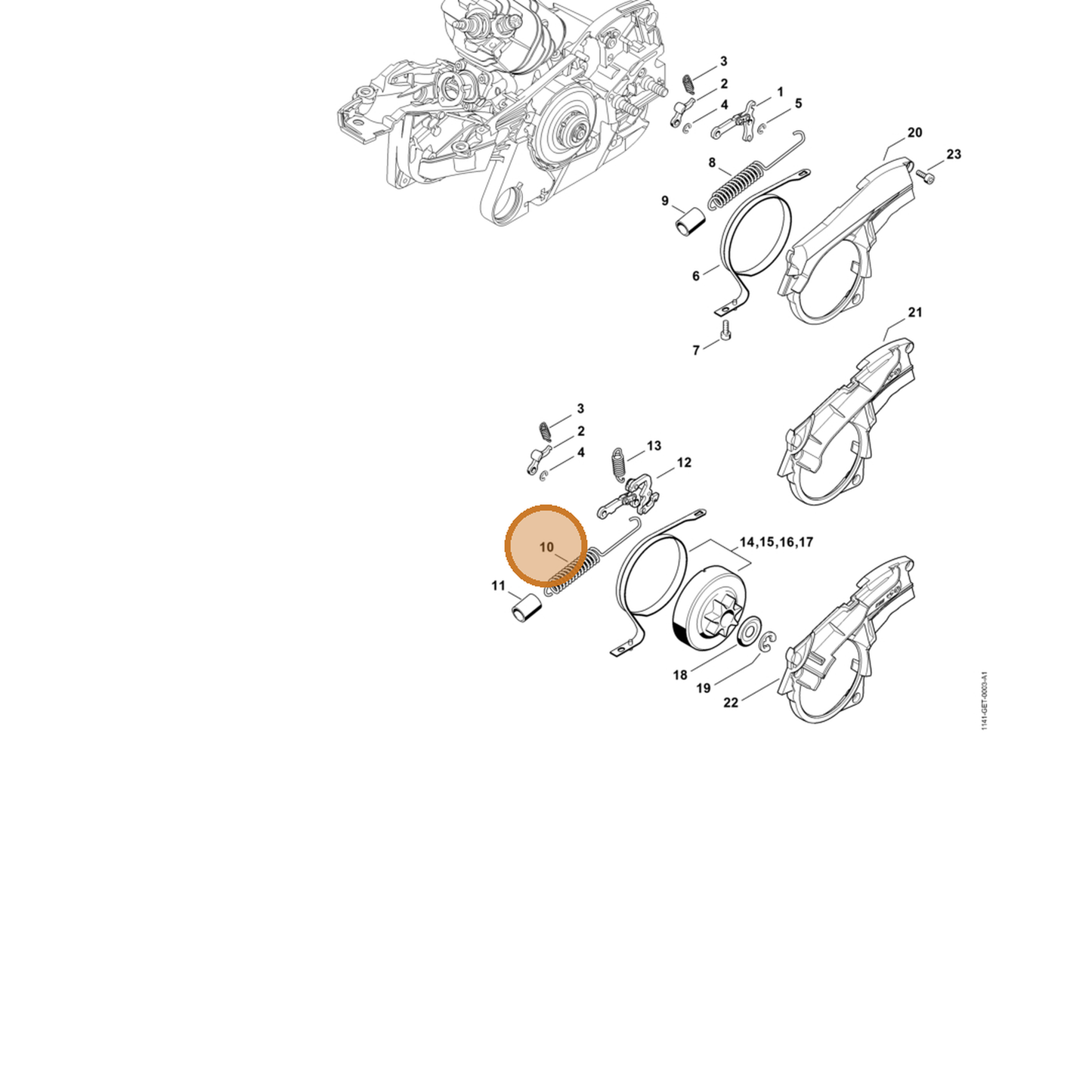 STIHL part 1141-160-5502 — IPL diagram snippet (6x zoom, amber highlight)