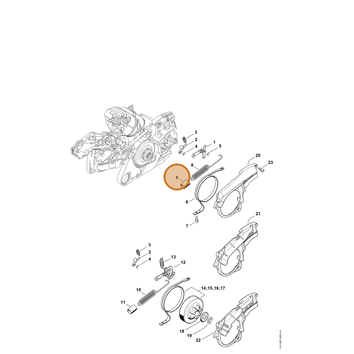 STIHL part 1141-162-8001 — IPL diagram snippet (6x zoom, amber highlight)