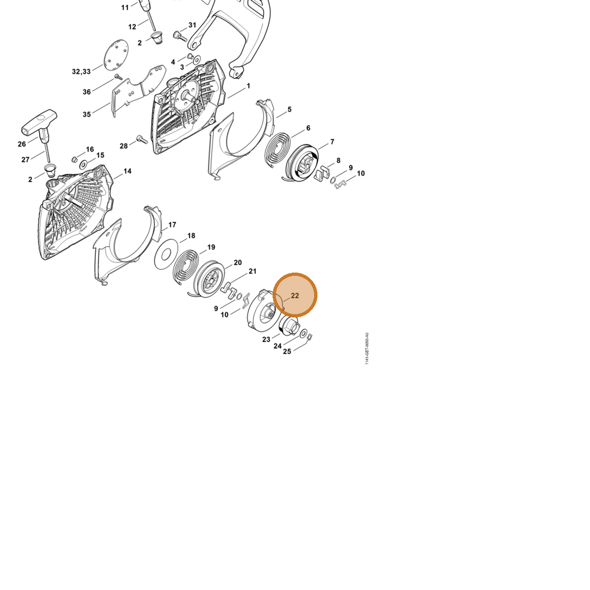 STIHL part 1141-190-0700 — IPL diagram snippet (6x zoom, amber highlight)