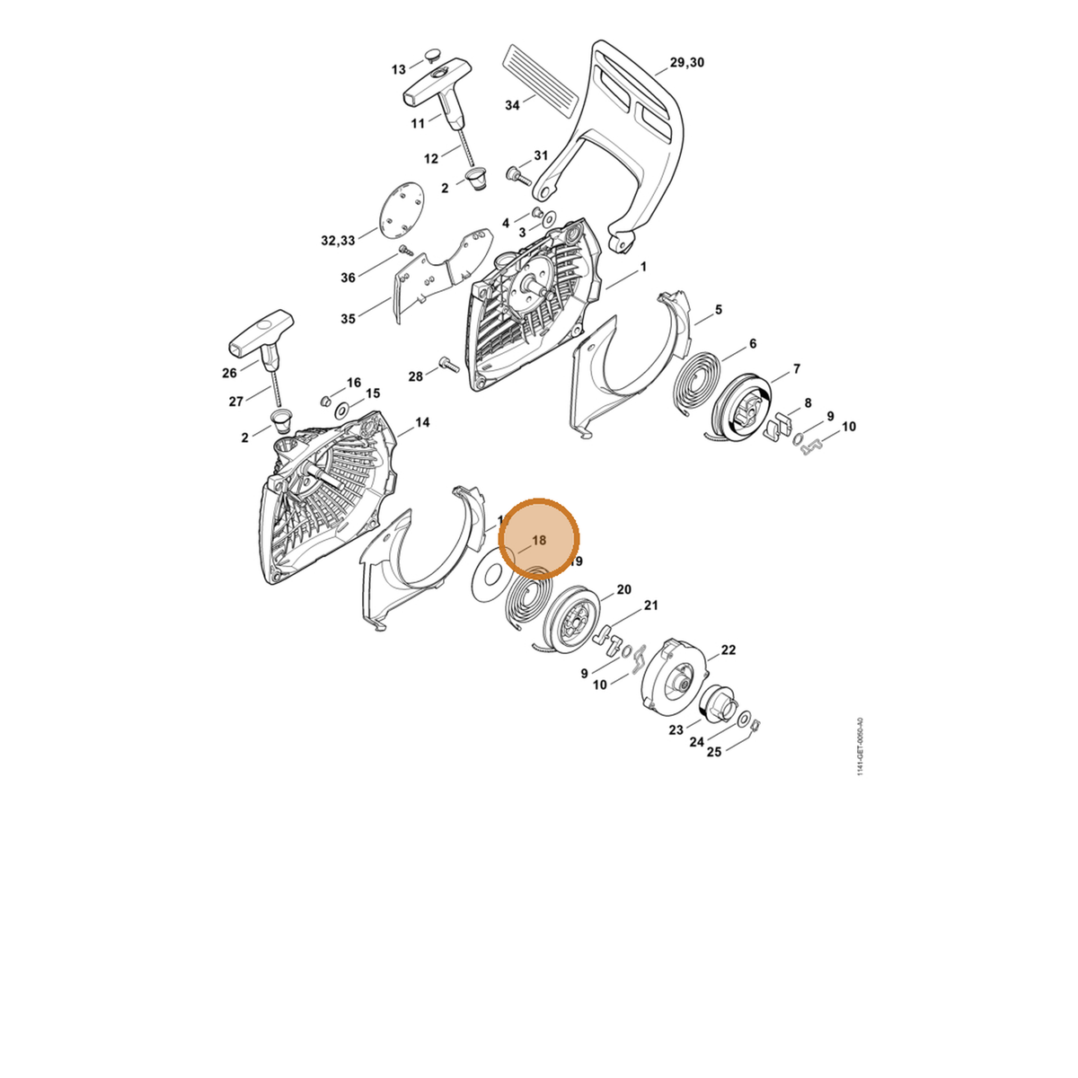 STIHL part 1141-195-9004 — IPL diagram snippet (6x zoom, amber highlight)