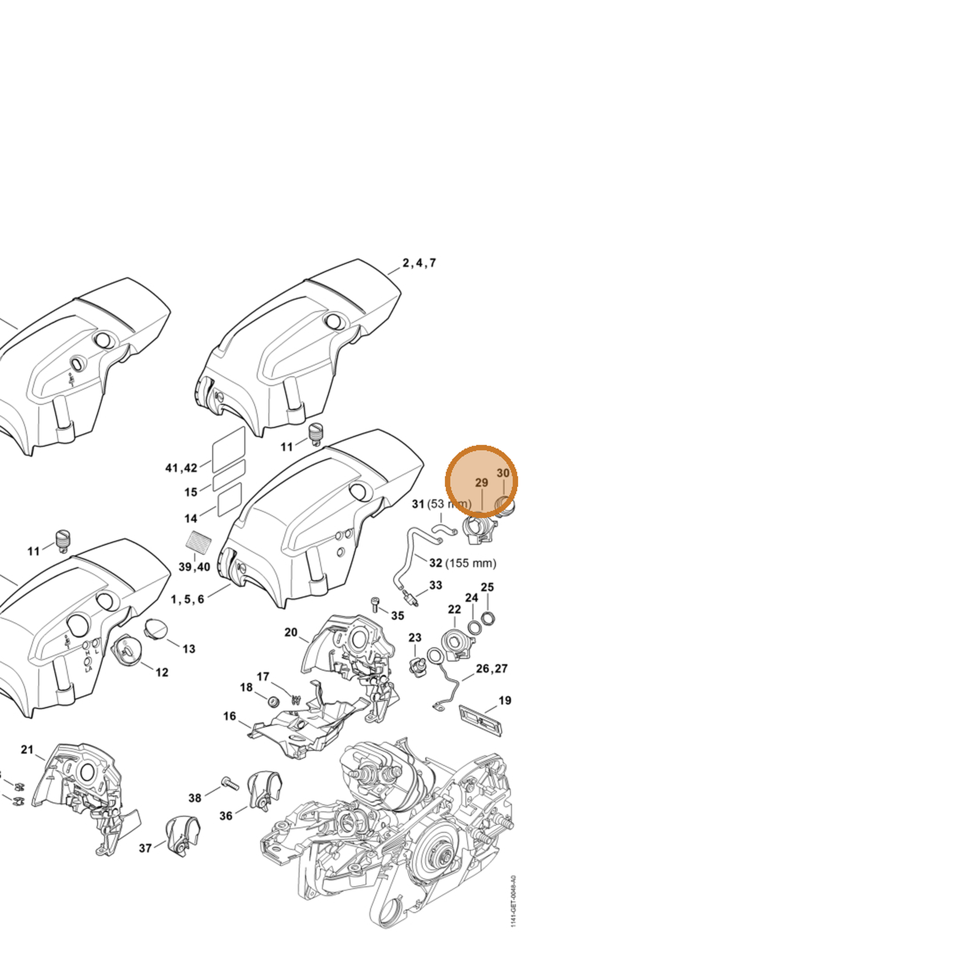 STIHL part 1141-352-8200 — IPL diagram snippet (6x zoom, amber highlight)