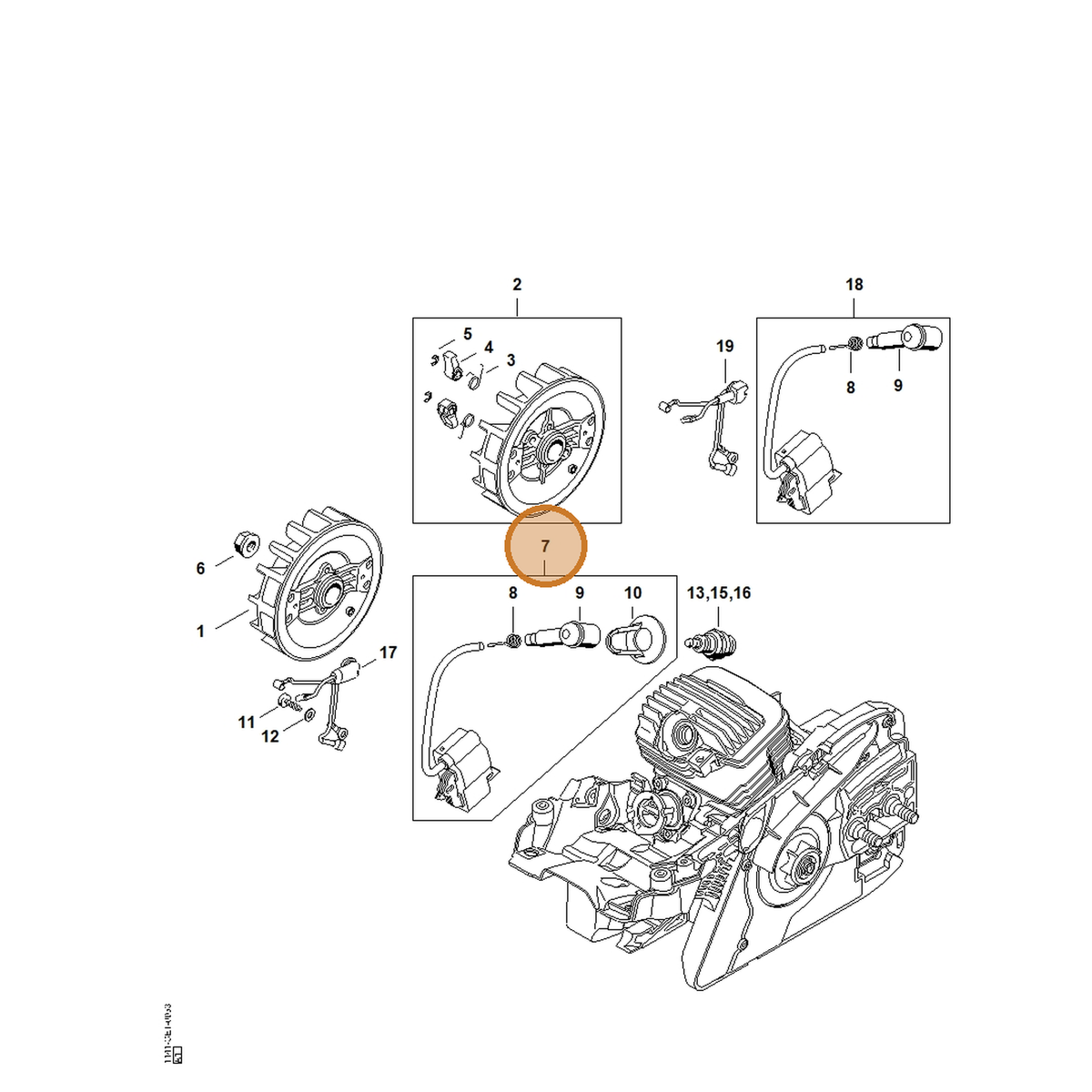STIHL part 1141-400-1307 — IPL diagram snippet (6x zoom, amber highlight)