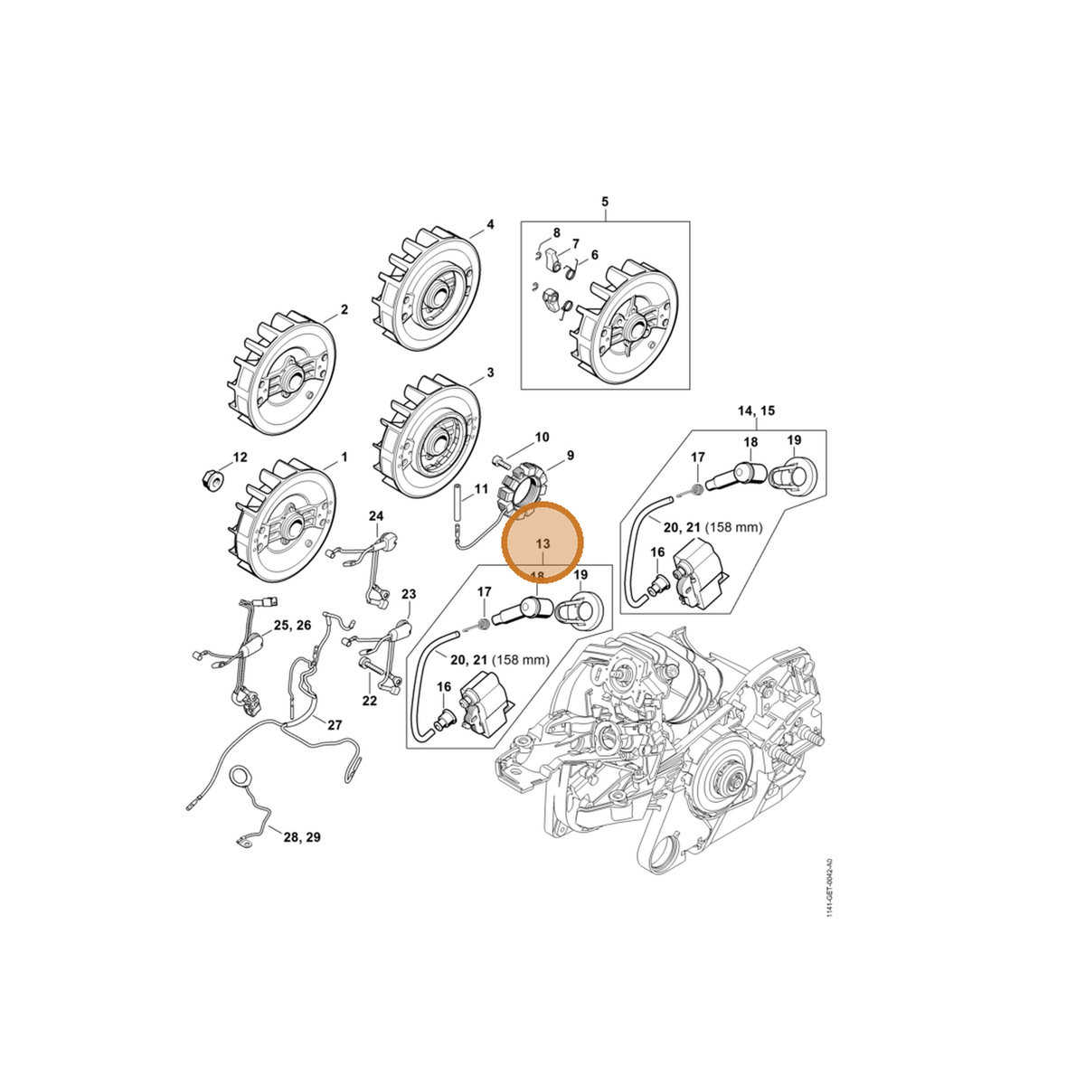 STIHL part 1141-400-1331 — IPL diagram snippet (6x zoom, amber highlight)