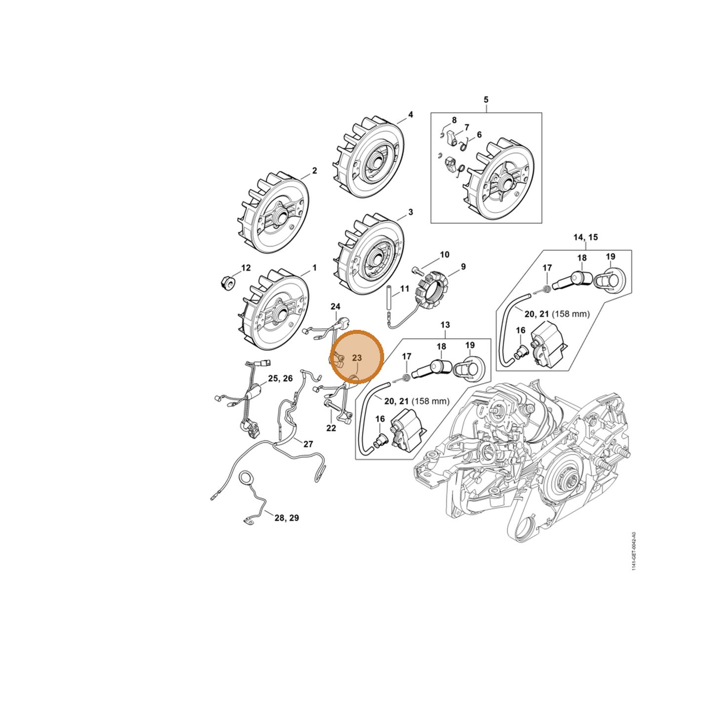 STIHL part 1141-440-3004 — IPL diagram snippet (6x zoom, amber highlight)
