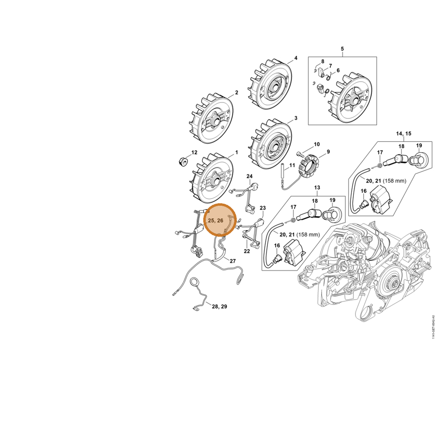 STIHL part 1141-440-3020 — IPL diagram snippet (6x zoom, amber highlight)