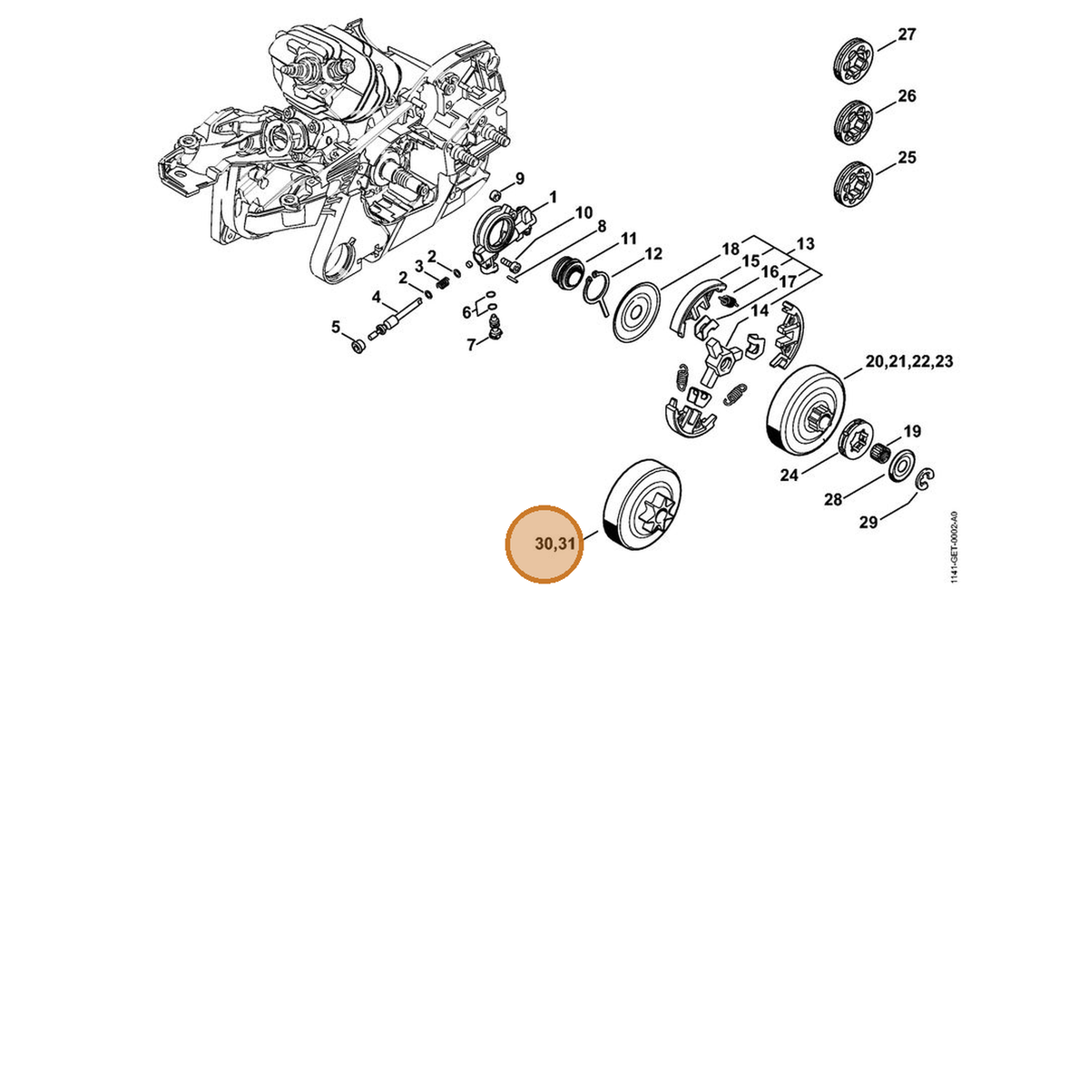 STIHL part 1141-640-2001 — IPL diagram snippet (6x zoom, amber highlight)
