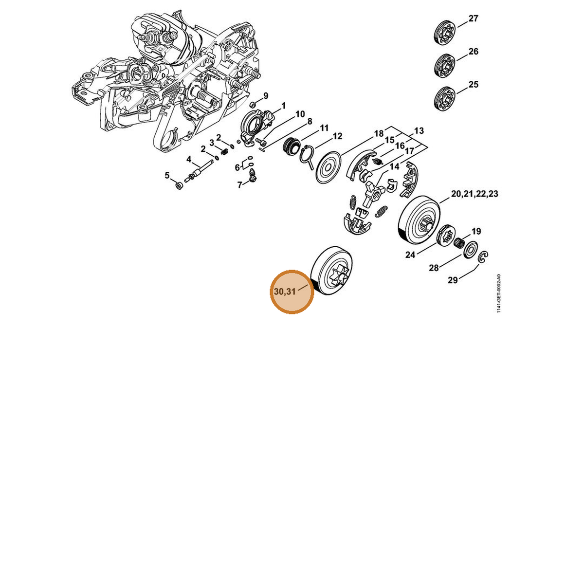 STIHL part 1141-640-2003 — IPL diagram snippet (6x zoom, amber highlight)