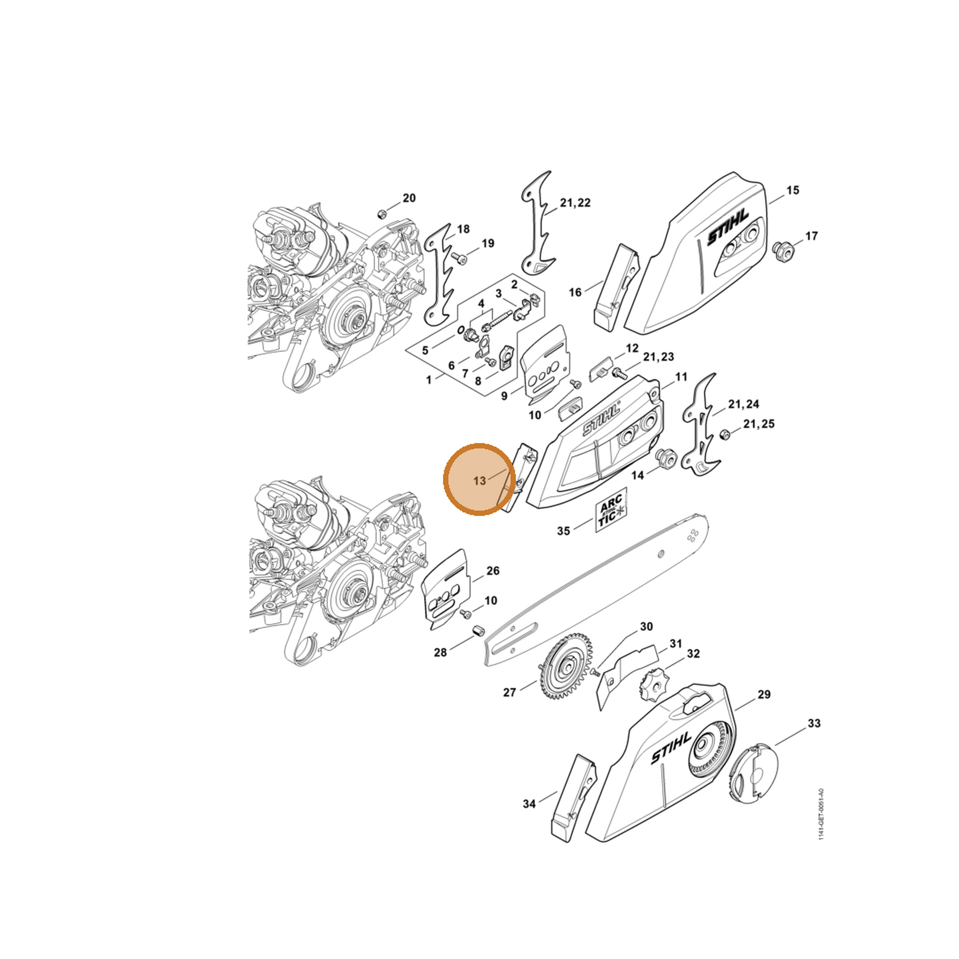 STIHL part 1141-656-1501 — IPL diagram snippet (6x zoom, amber highlight)