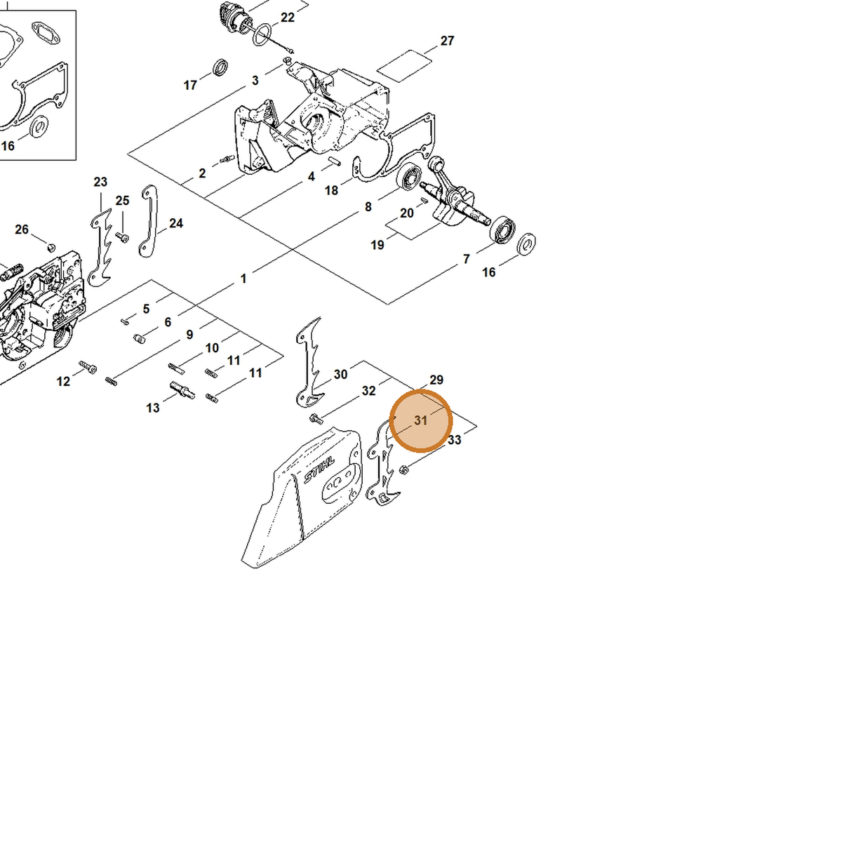STIHL part 1141-664-0501 — IPL diagram snippet (6x zoom, amber highlight)