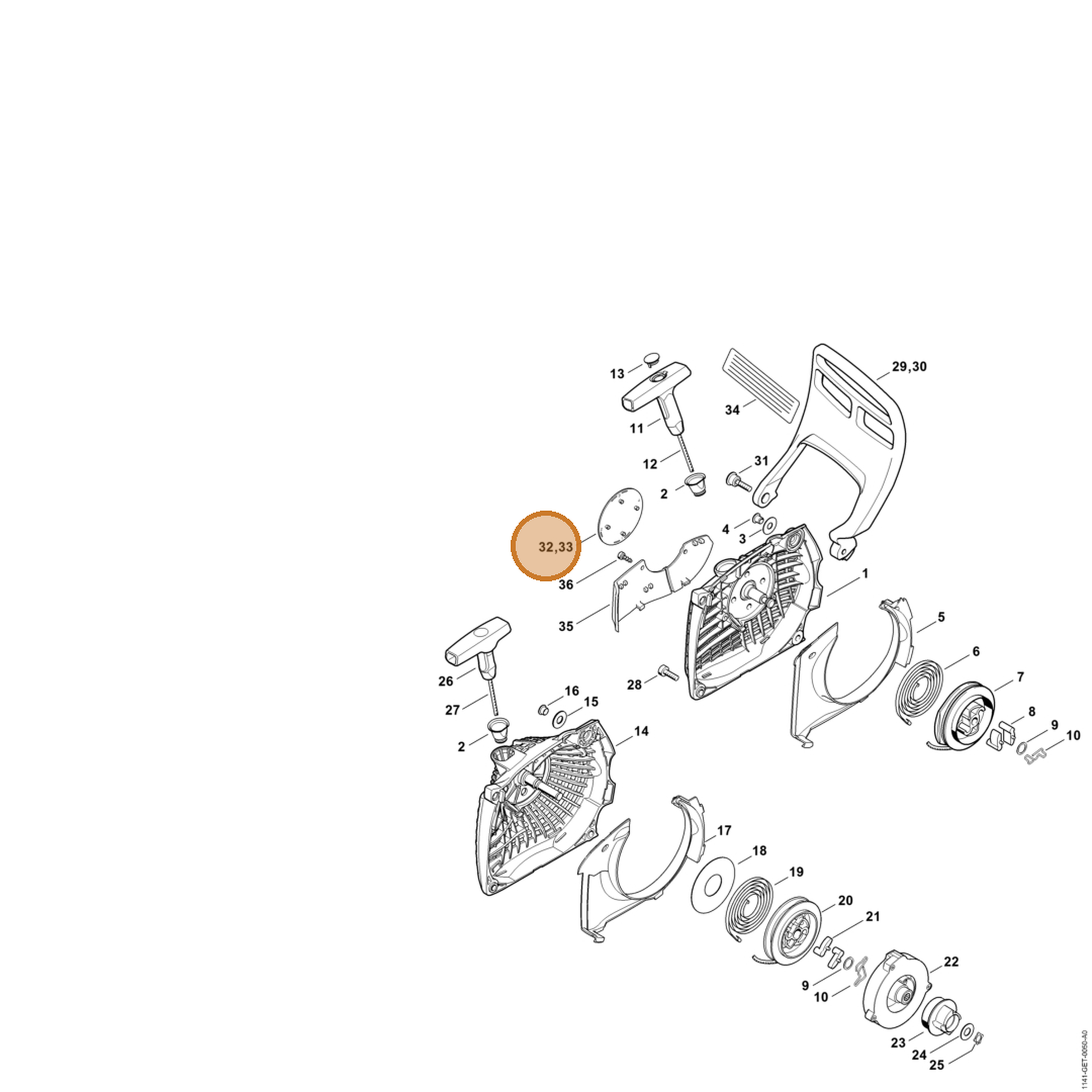 STIHL part 1141-967-1500 — IPL diagram snippet (6x zoom, amber highlight)