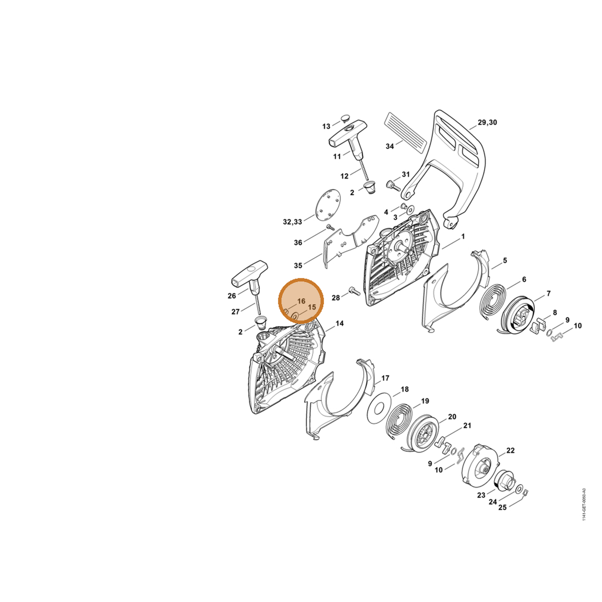 STIHL part 1141-988-8600 — IPL diagram snippet (6x zoom, amber highlight)