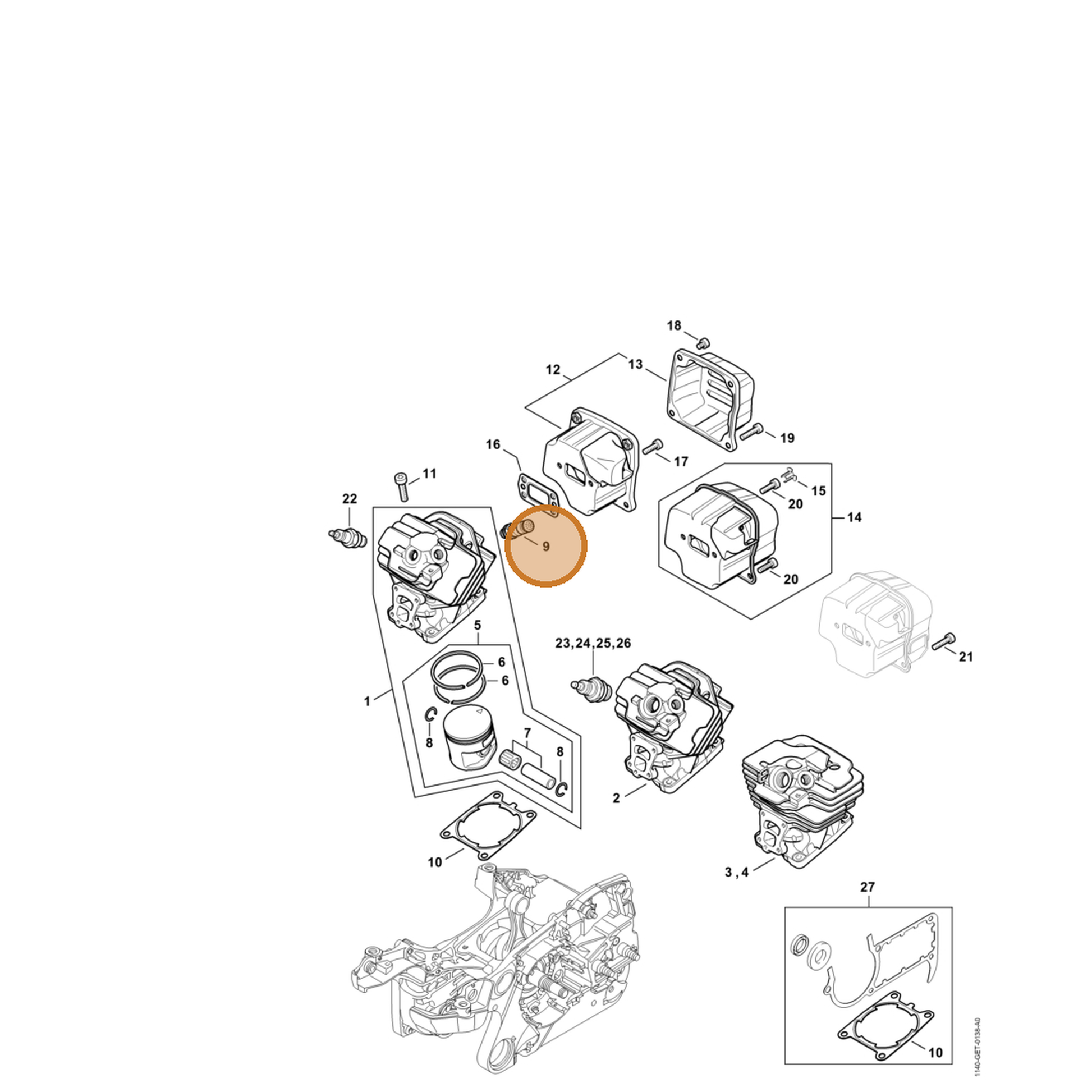 STIHL part 1142-020-9400 — IPL diagram snippet (6x zoom, amber highlight)