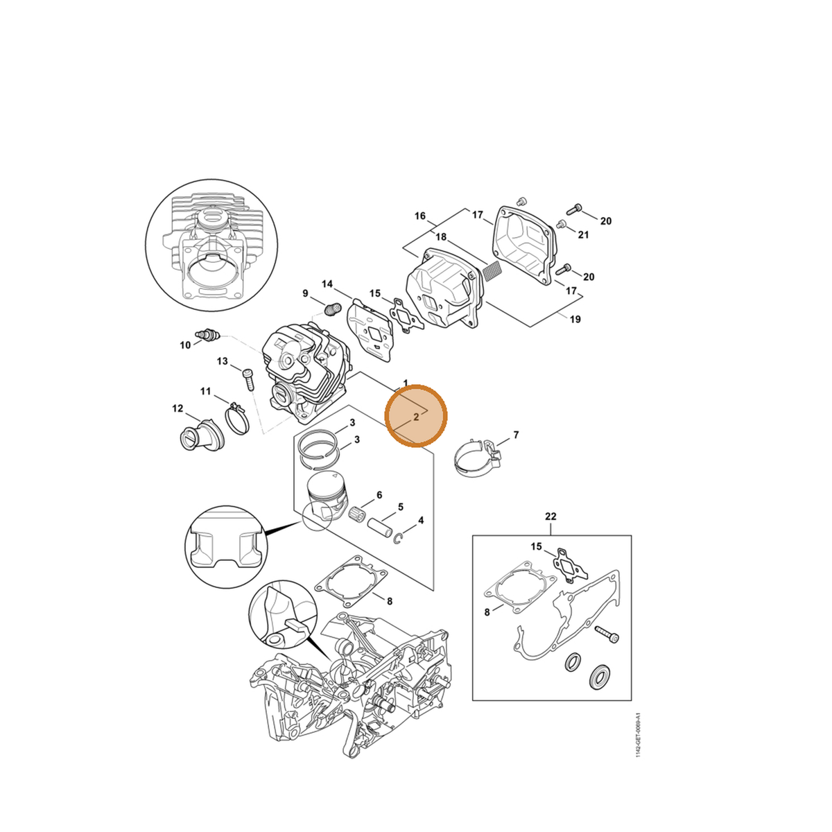 STIHL part 1142-030-2006 — IPL diagram snippet (6x zoom, amber highlight)