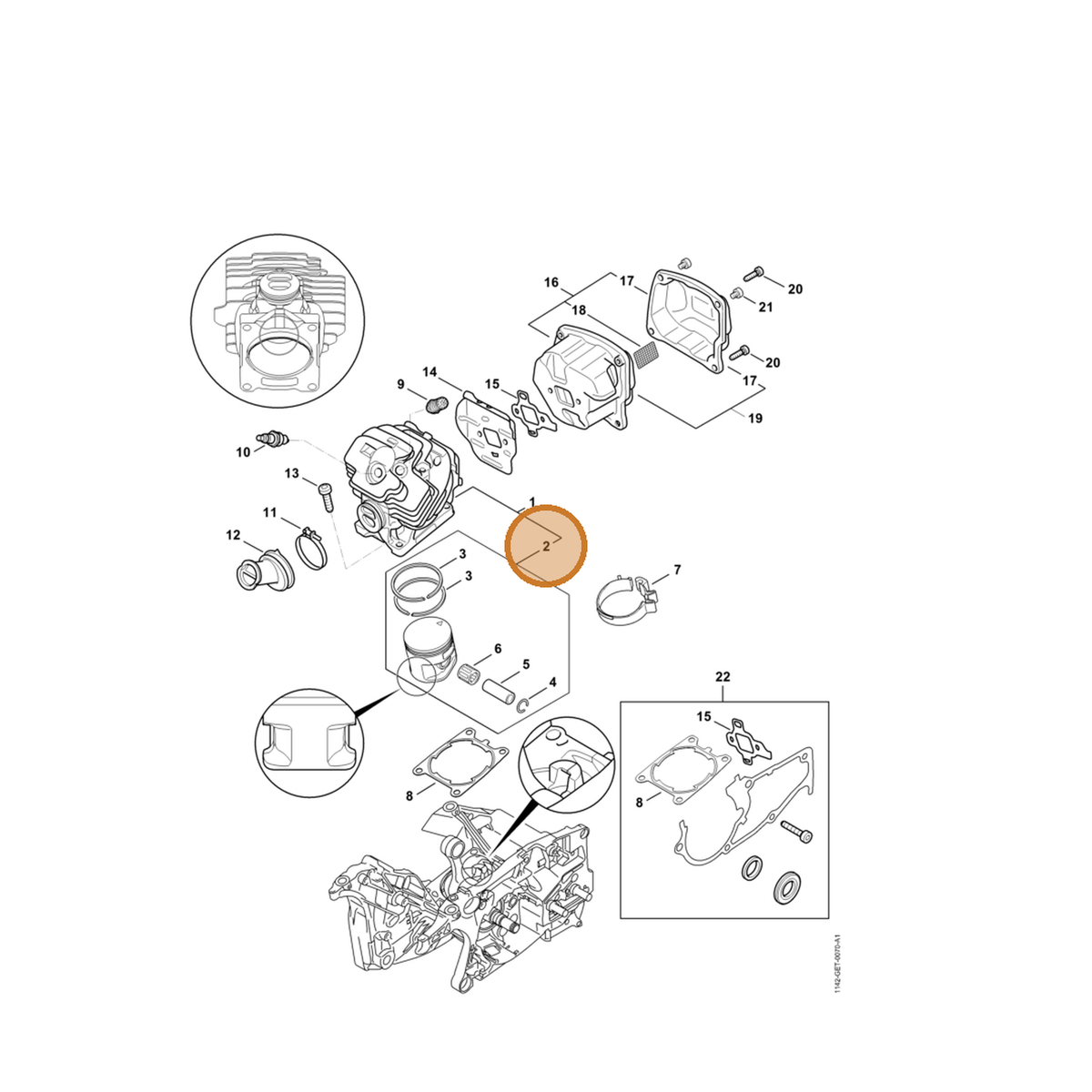 STIHL part 1142-030-2009 — IPL diagram snippet (6x zoom, amber highlight)