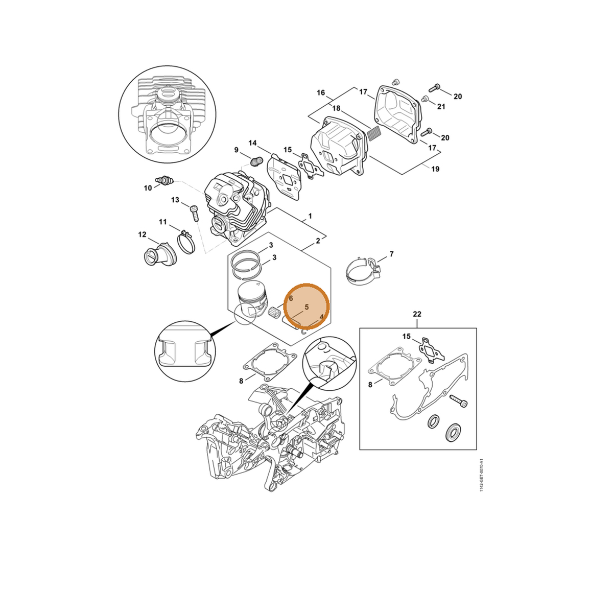 STIHL part 1142-034-1500 — IPL diagram snippet (6x zoom, amber highlight)
