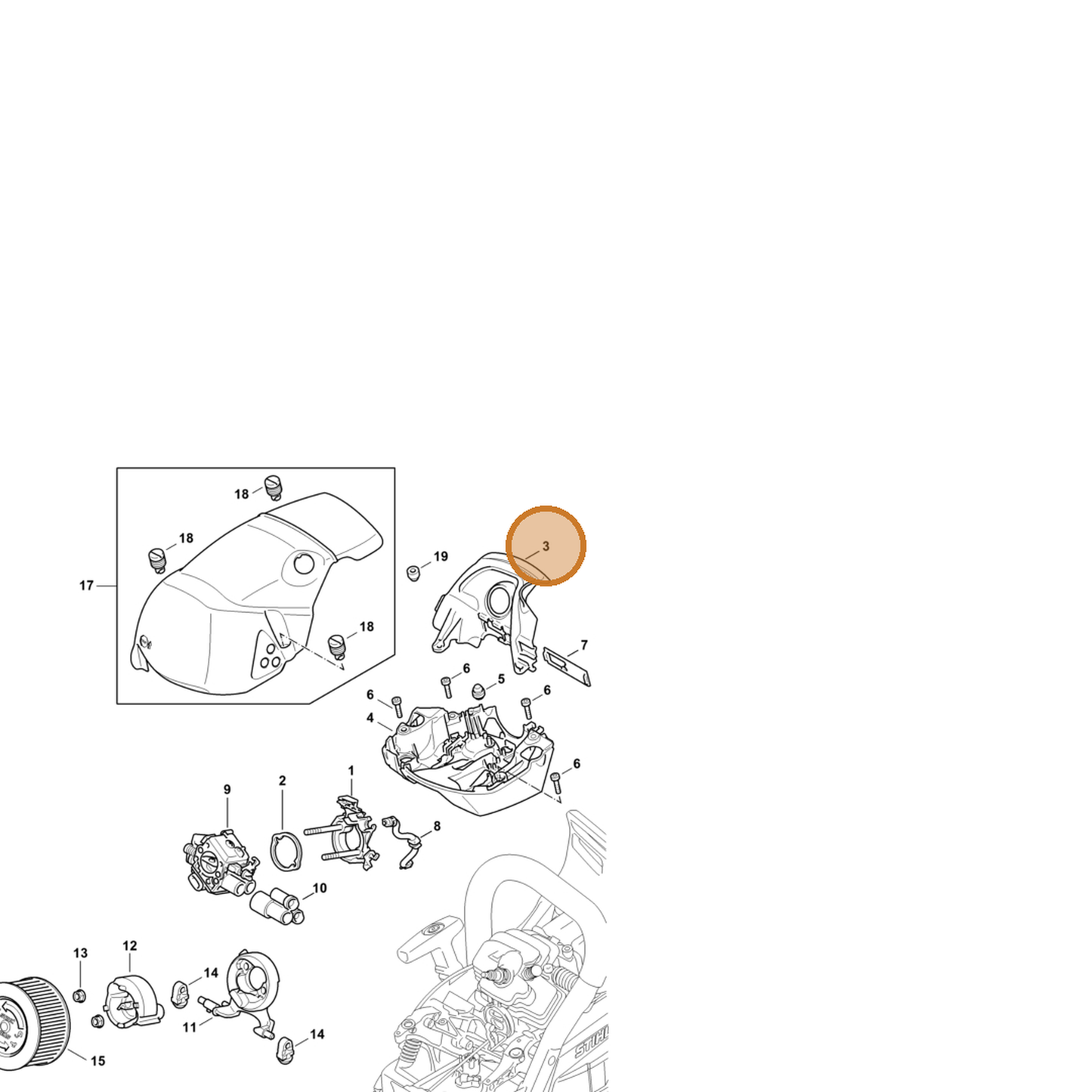 STIHL part 1142-080-0901 — IPL diagram snippet (6x zoom, amber highlight)