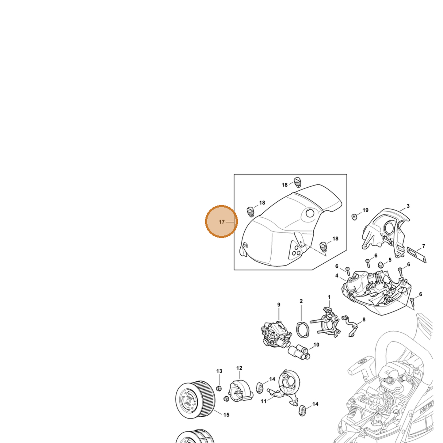 STIHL part 1142-080-1600 — IPL diagram snippet (6x zoom, amber highlight)