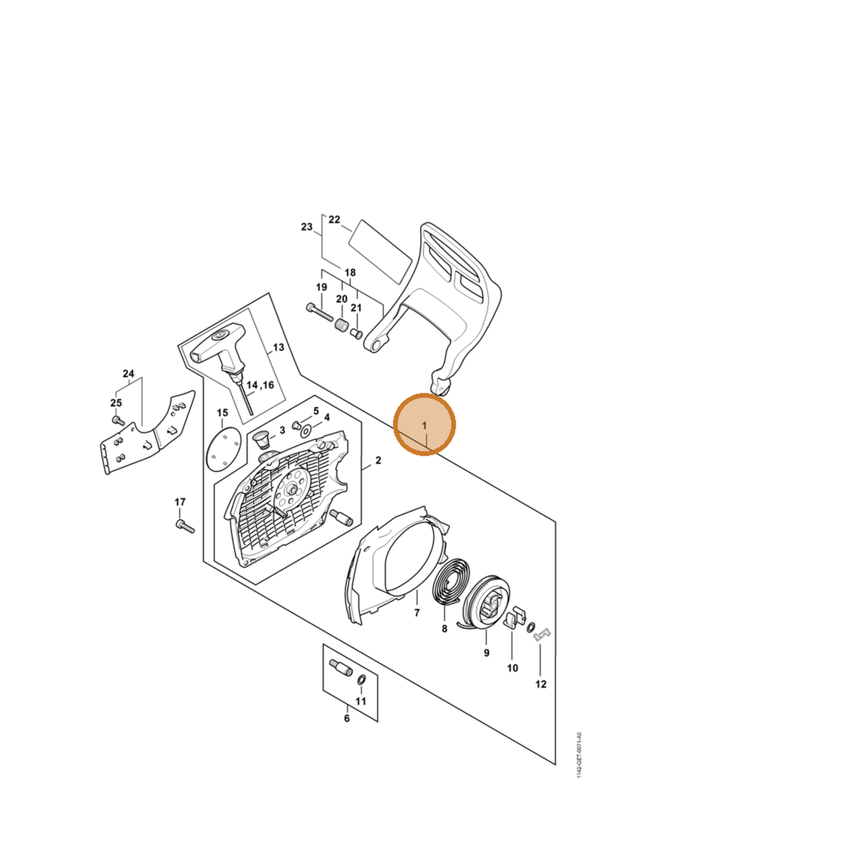 STIHL part 1142-080-2102 — IPL diagram snippet (6x zoom, amber highlight)