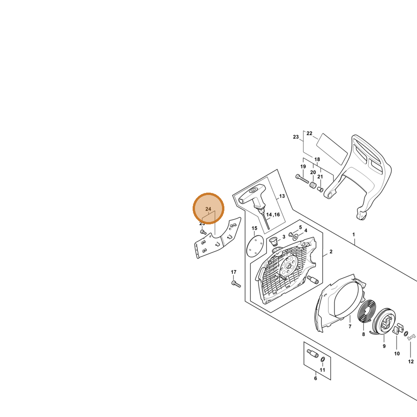 STIHL part 1142-080-7500 — IPL diagram snippet (6x zoom, amber highlight)