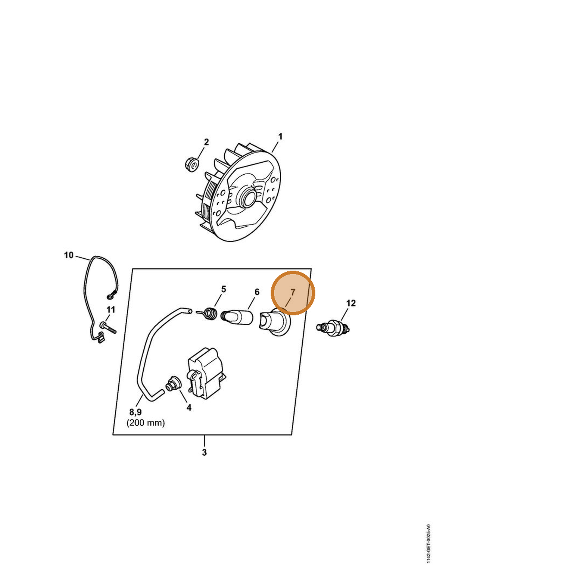 STIHL part 1142-084-1600 — IPL diagram snippet (6x zoom, amber highlight)