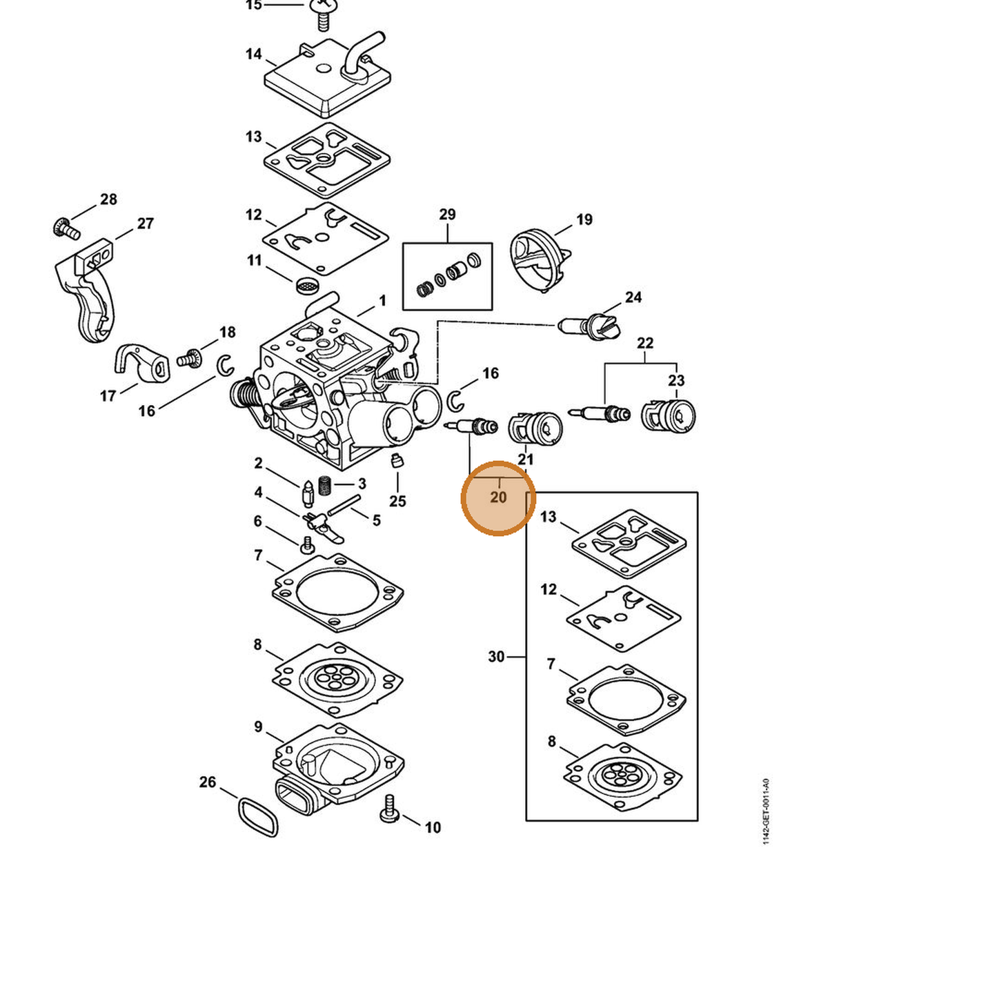 STIHL part 1142-120-6700 — IPL diagram snippet (6x zoom, amber highlight)