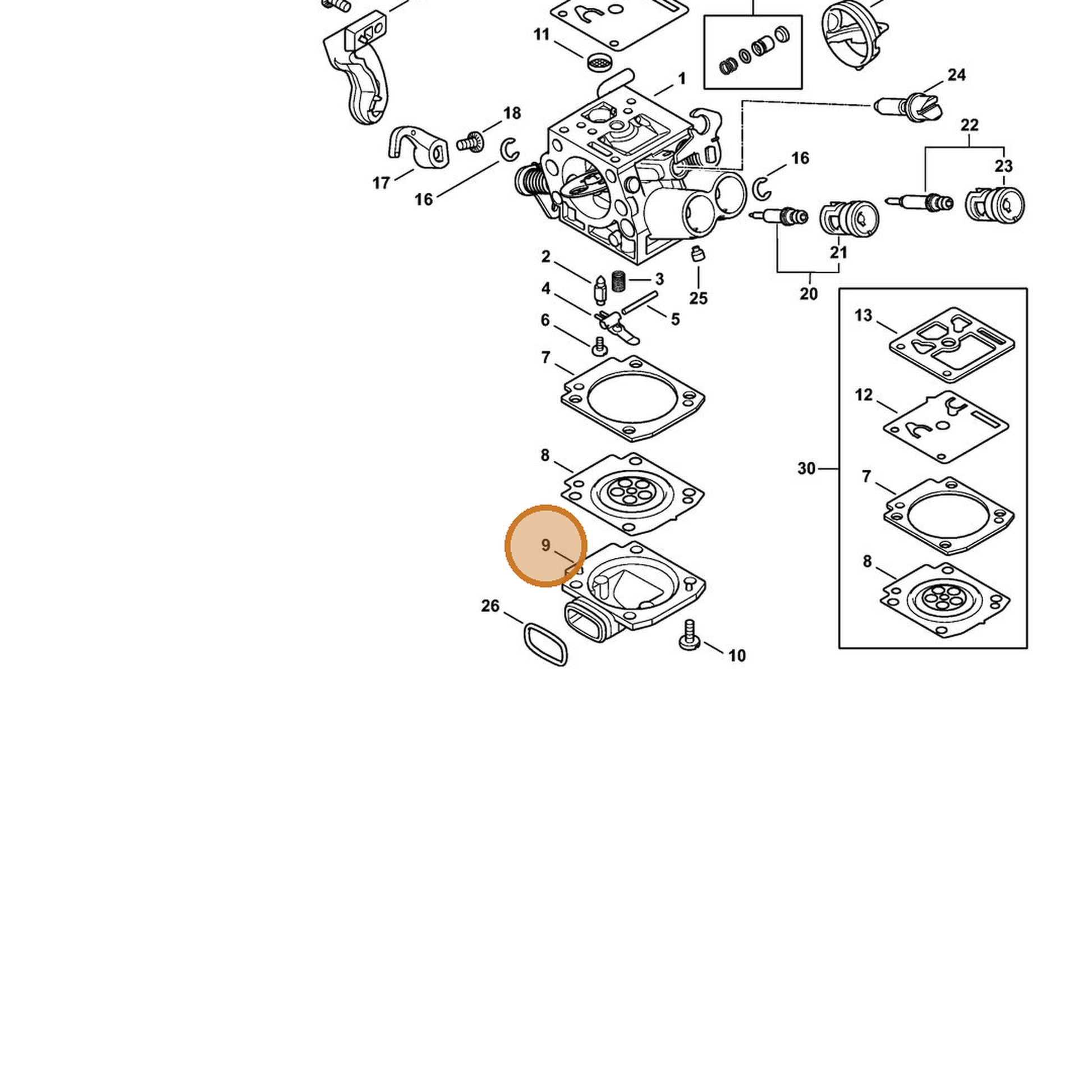 STIHL part 1142-121-0800 — IPL diagram snippet (6x zoom, amber highlight)