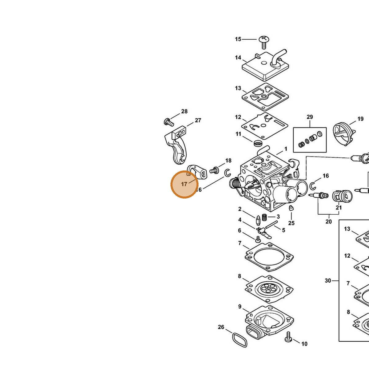 STIHL part 1142-121-3500 — IPL diagram snippet (6x zoom, amber highlight)
